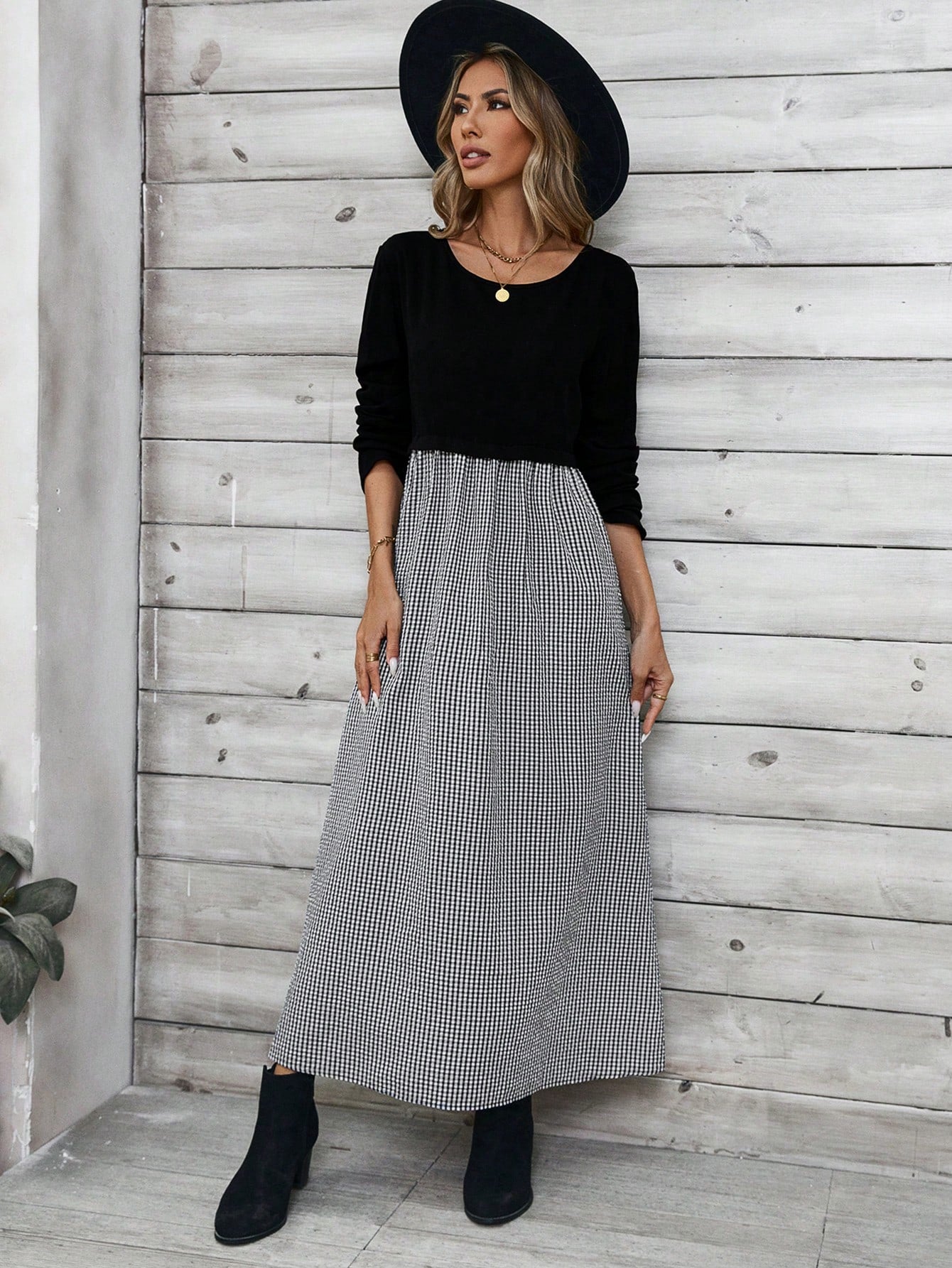 Shein Plaid Patchwork Casual Dress