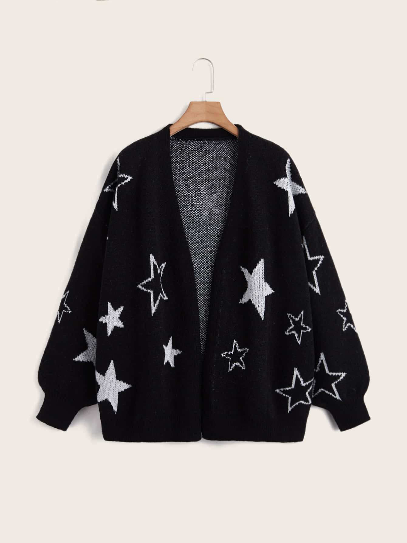 Flirla Plus Star Pattern Lantern Sleeve Cardigan – 3XL