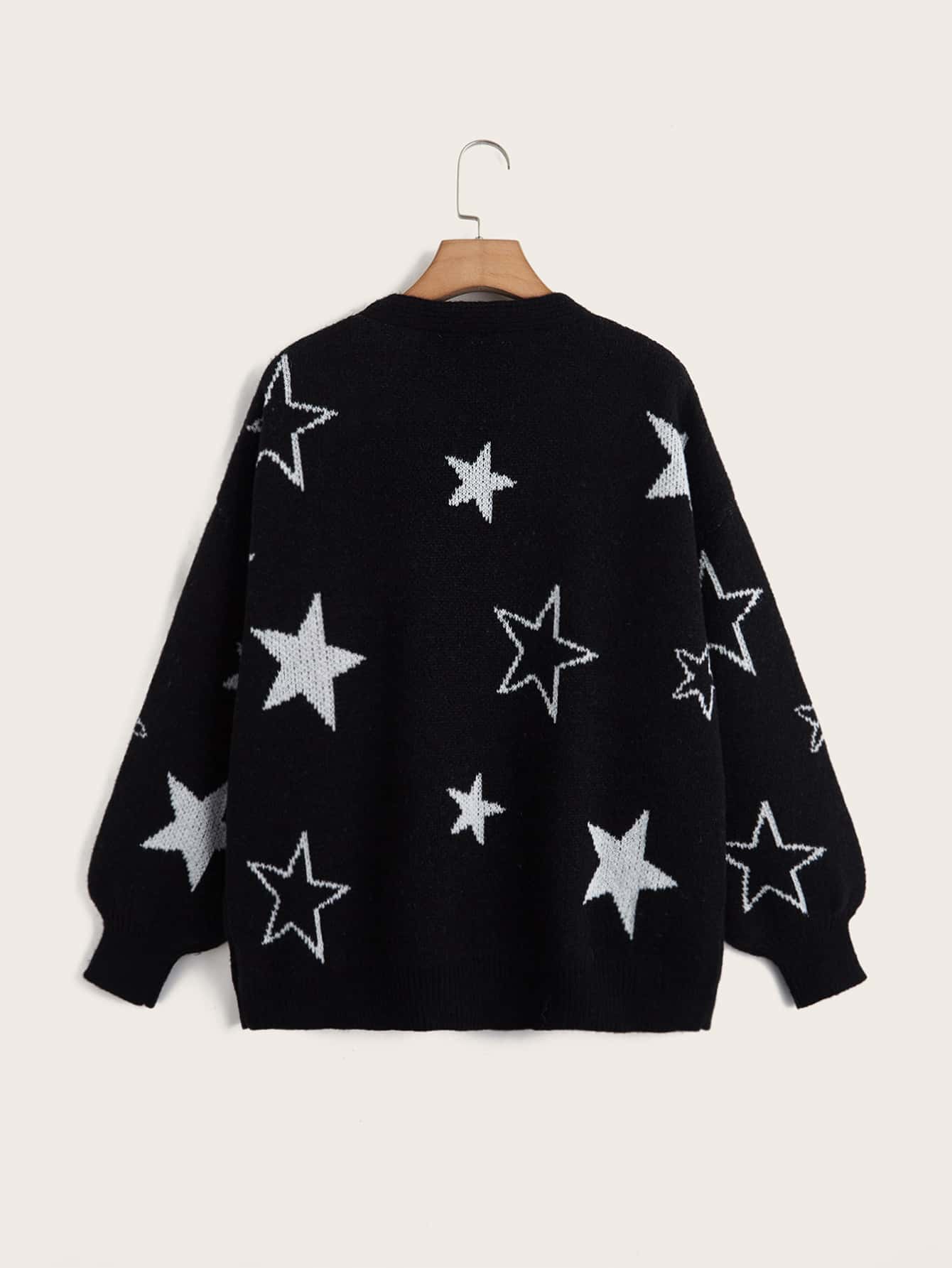 Flirla Plus Star Pattern Lantern Sleeve Cardigan – 3XL