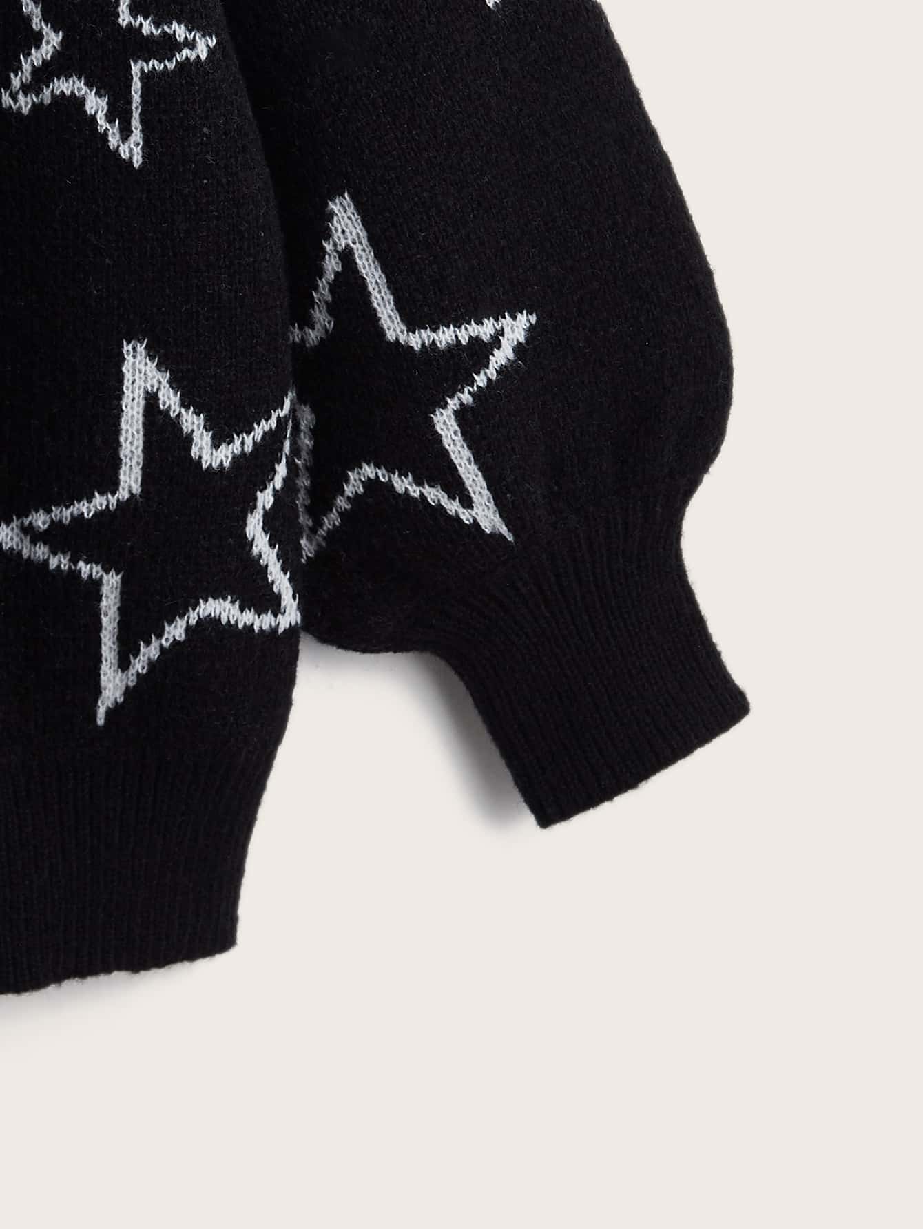 Flirla Plus Star Pattern Lantern Sleeve Cardigan – 3XL