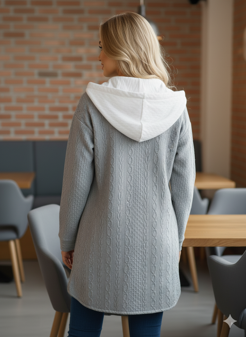 Hooded Knit Gray Casual Jacket