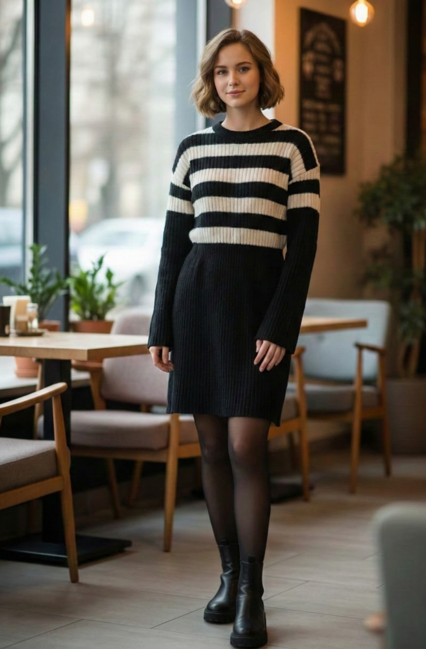SHEIN LUNE Striped Rib-Knit Sweater Dress