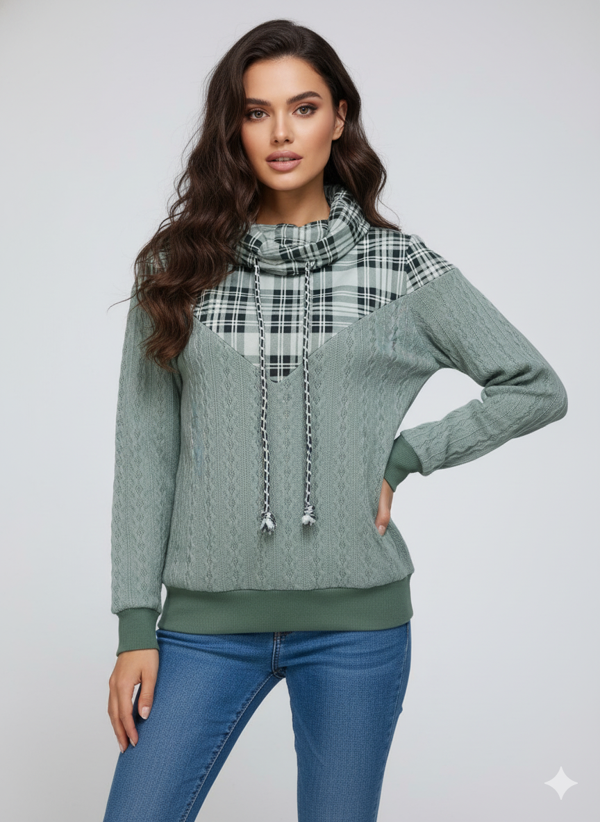 JFN Plaid Turtleneck Casual Sweatshirt