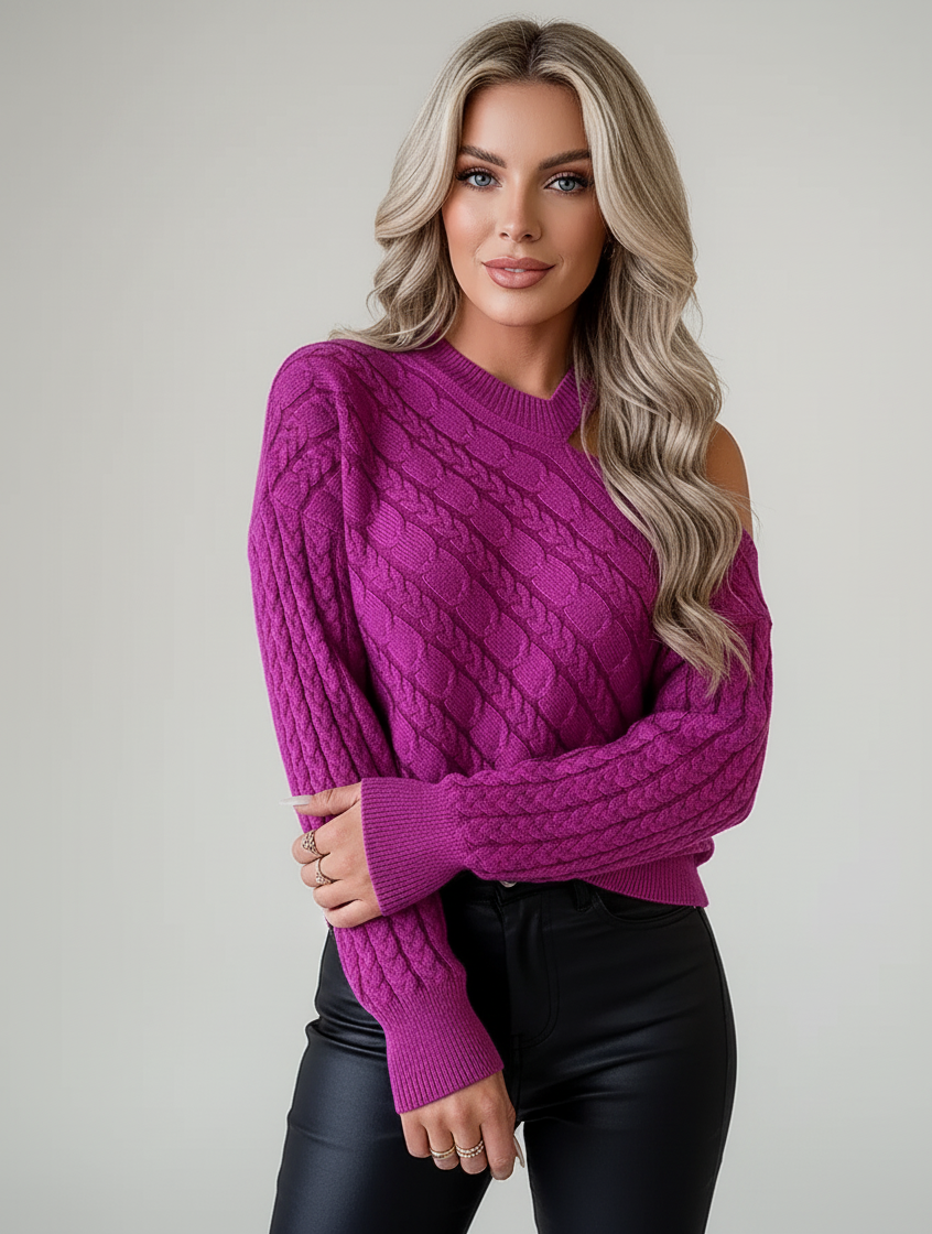 Cable Knit Off-Shoulder Sweater