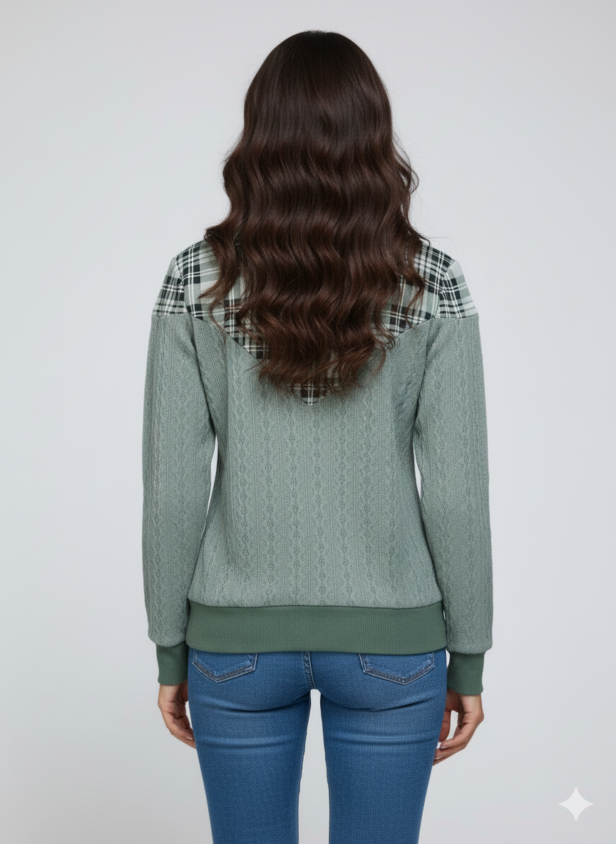 JFN Plaid Turtleneck Casual Sweatshirt