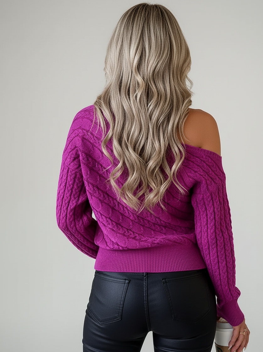 Cable Knit Off-Shoulder Sweater
