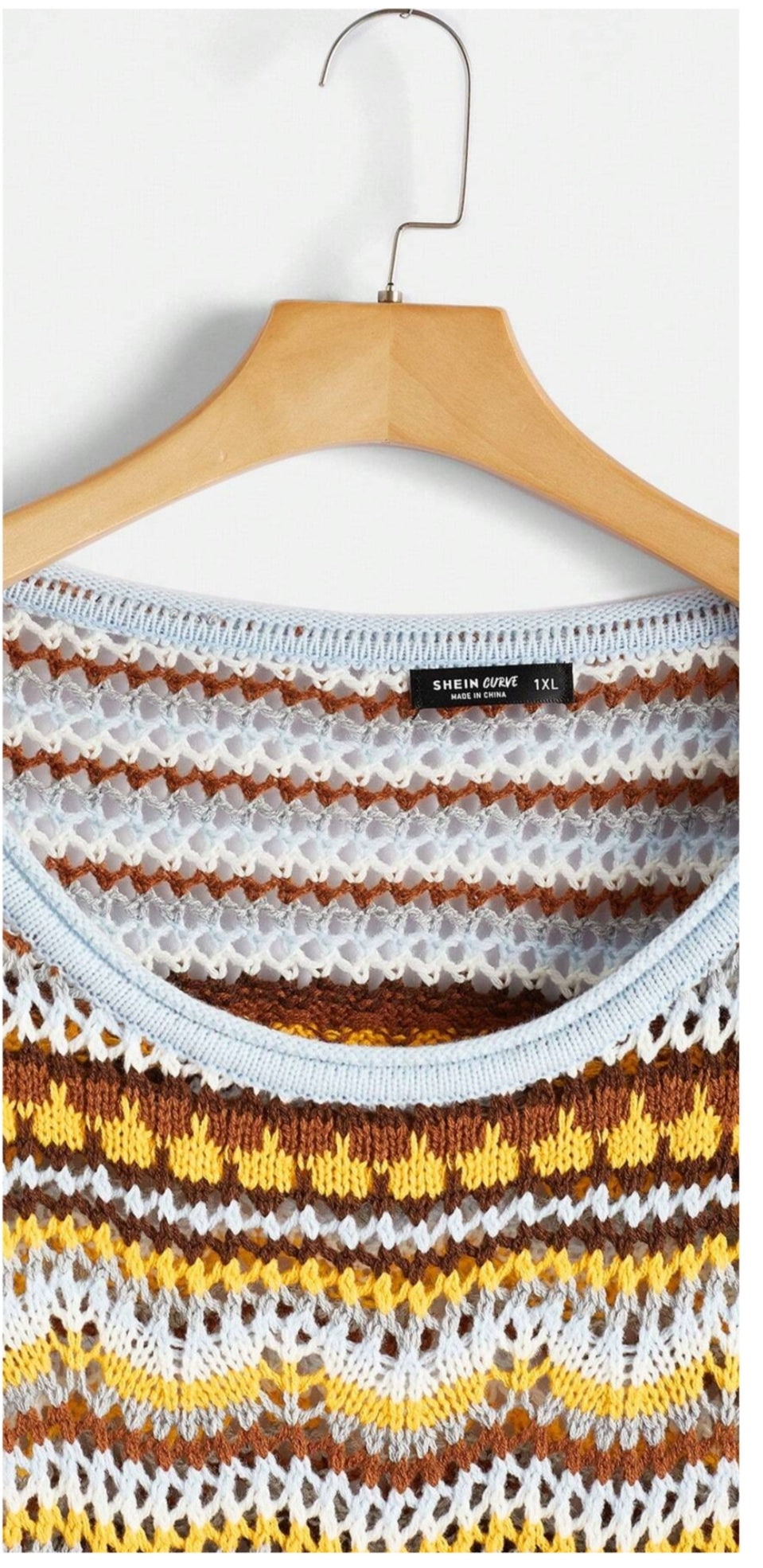 a.SHEIN EZwear Plus Striped Pattern Pointelle Knit Drop Shoulder Sweater - ZEBrand