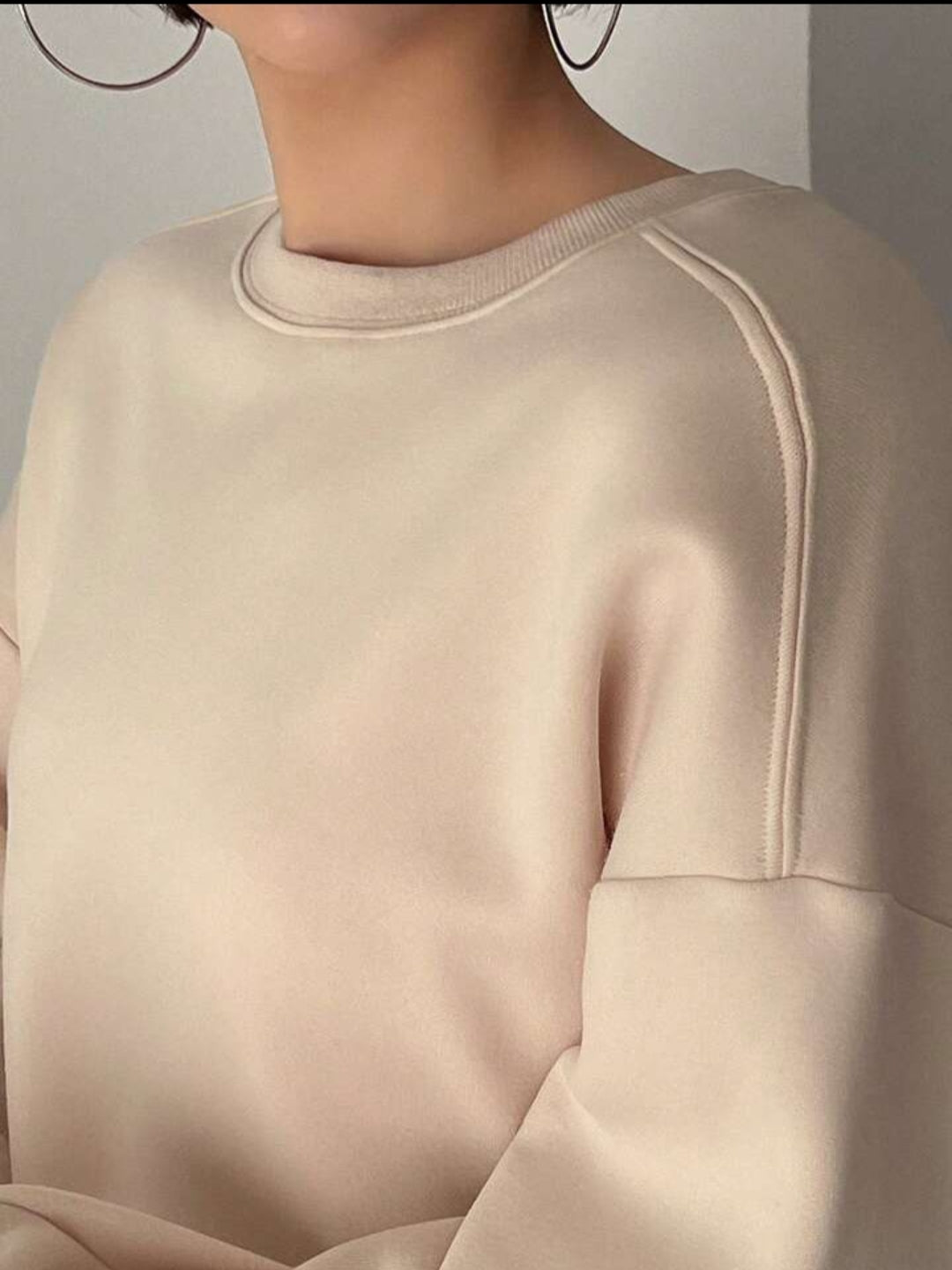 FRIFUL Round Neck Drop Shoulder Long Sleeve Sweatshirt - ZEBrand