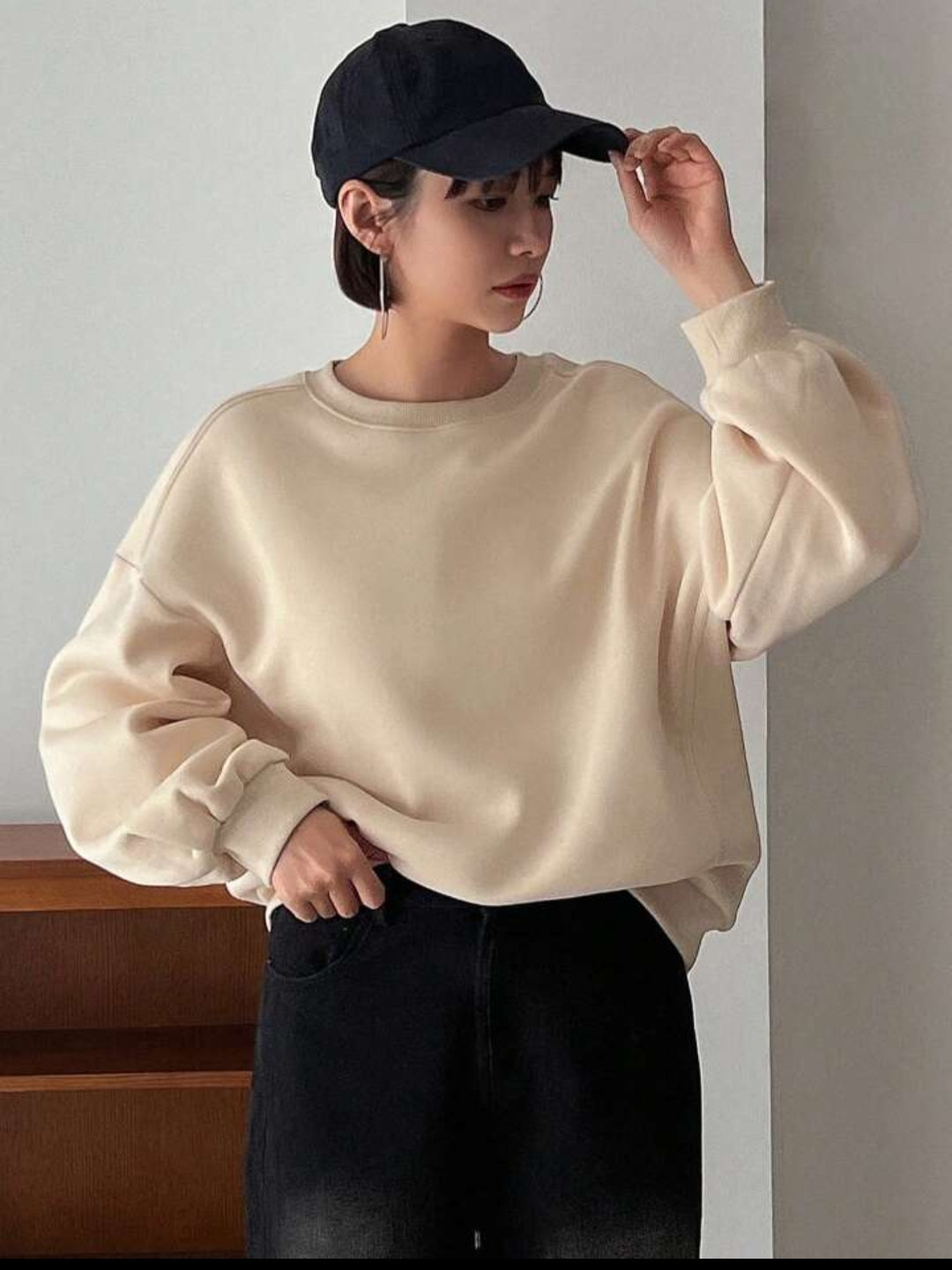 FRIFUL Round Neck Drop Shoulder Long Sleeve Sweatshirt - ZEBrand