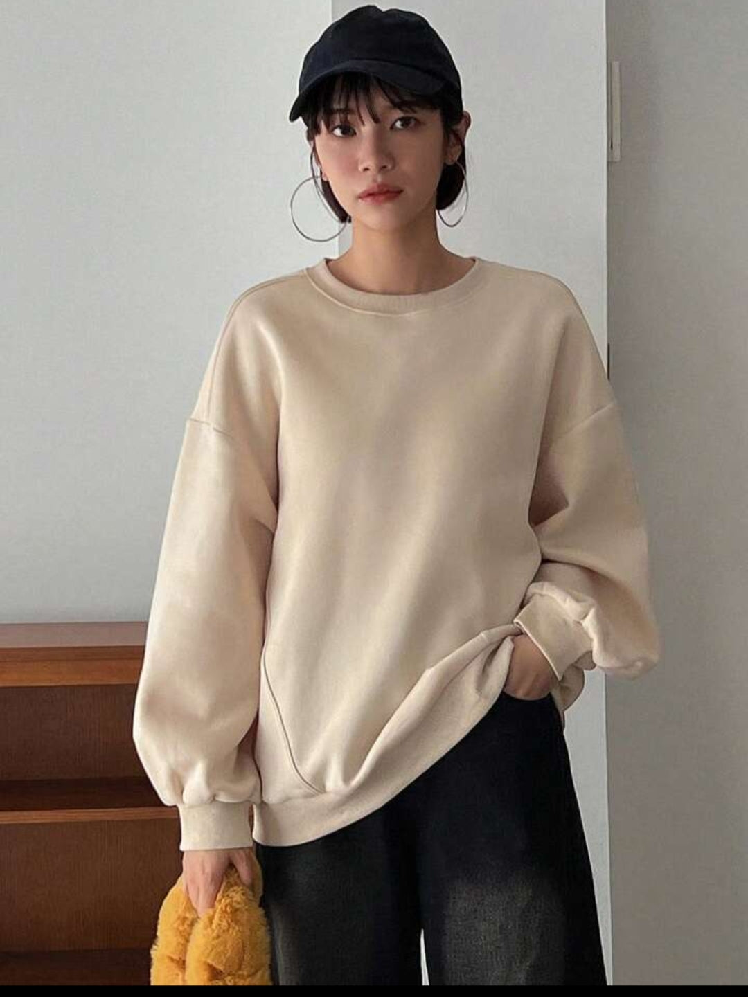 FRIFUL Round Neck Drop Shoulder Long Sleeve Sweatshirt - ZEBrand