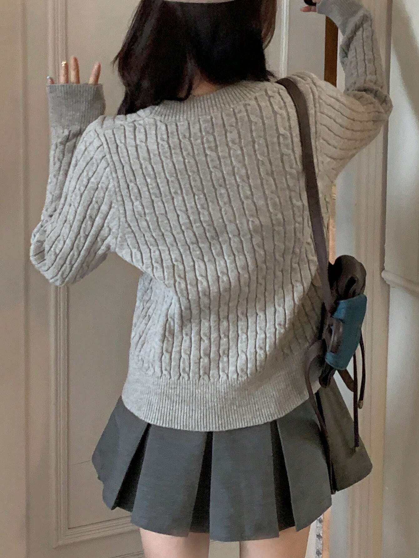 Korean Style – Textured Embroidered Knit Sweater