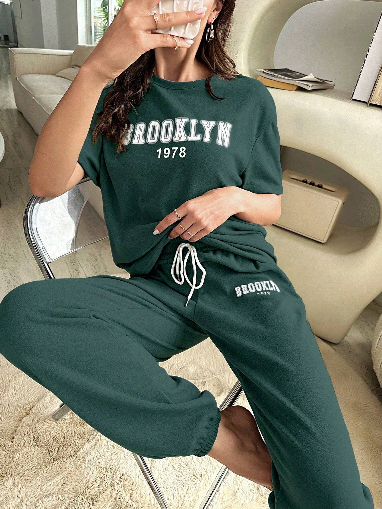SHEIN Letter Graphic Tee & Jogger Set