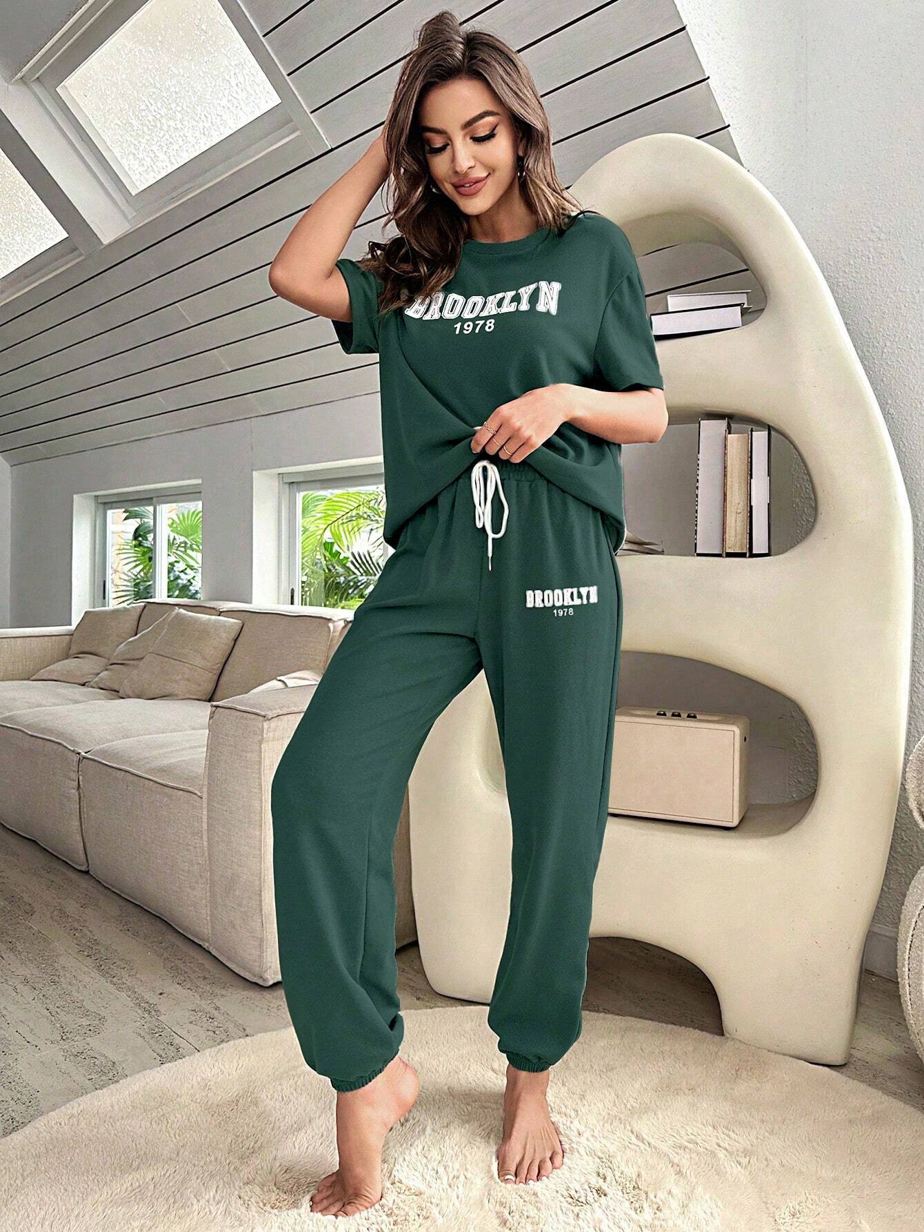 SHEIN Letter Graphic Tee & Jogger Set