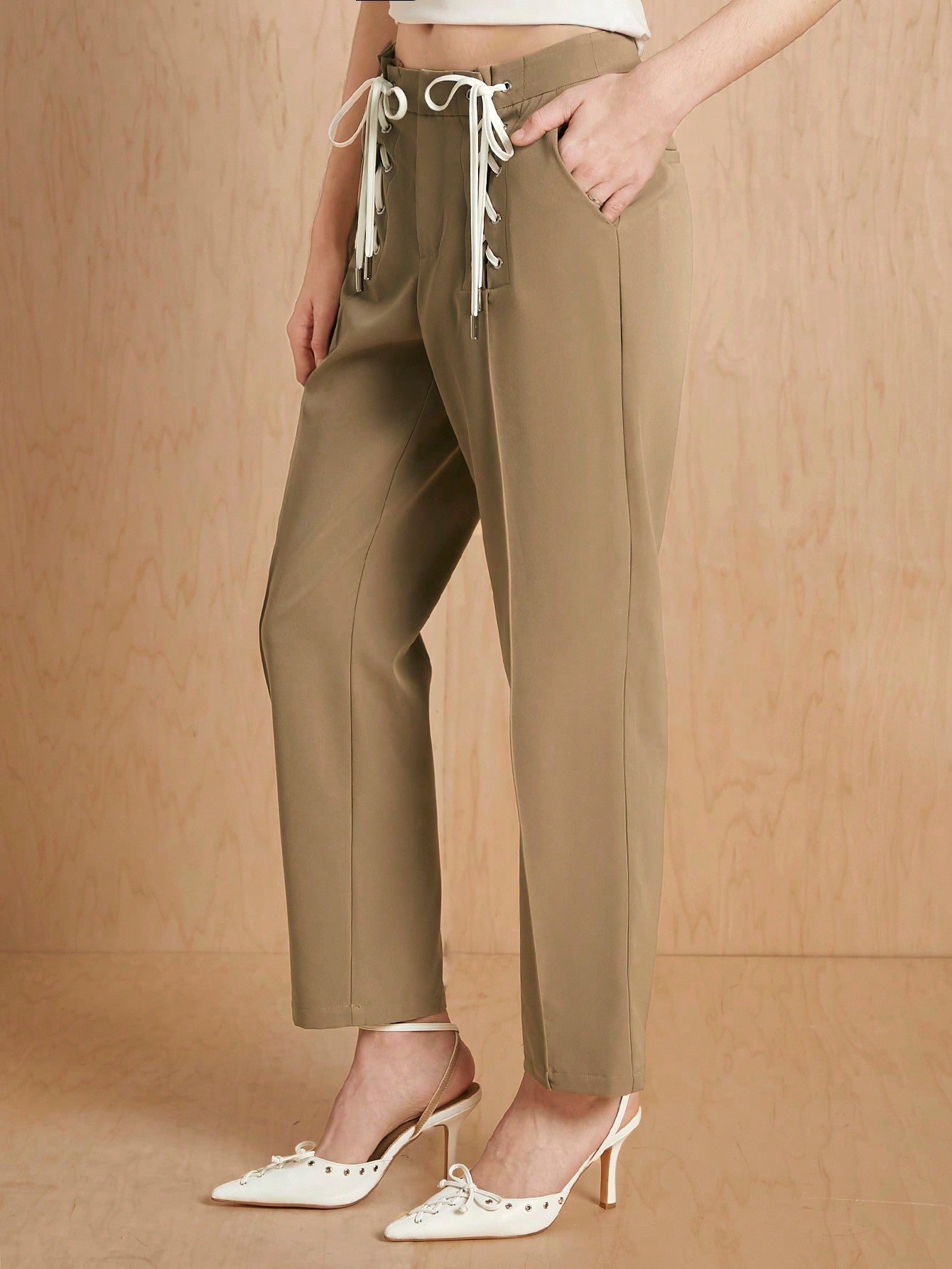 Shein Lace-Up Straight-Leg Pants