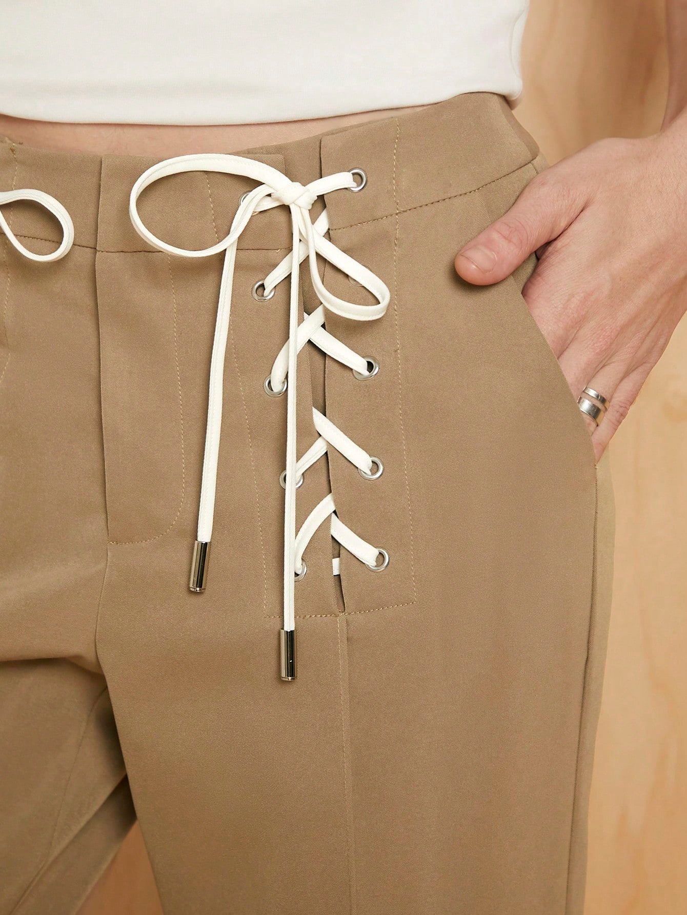 Shein Lace-Up Straight-Leg Pants