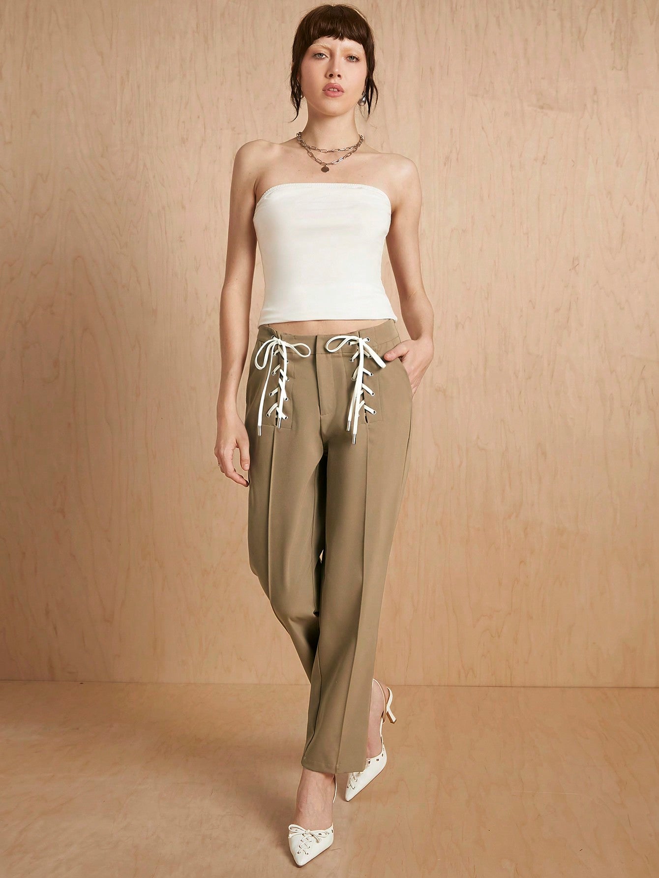 Shein Lace-Up Straight-Leg Pants