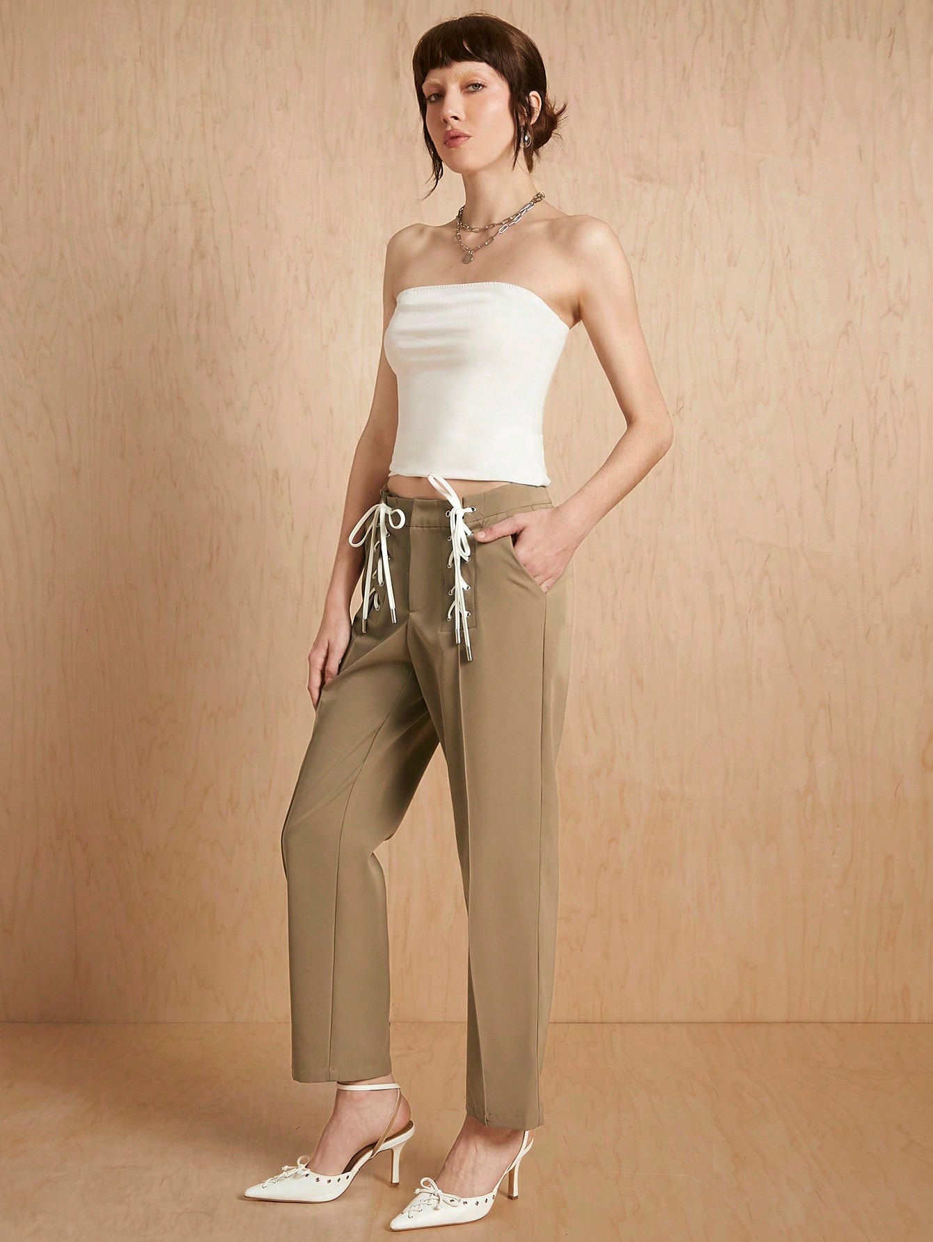 Shein Lace-Up Straight-Leg Pants