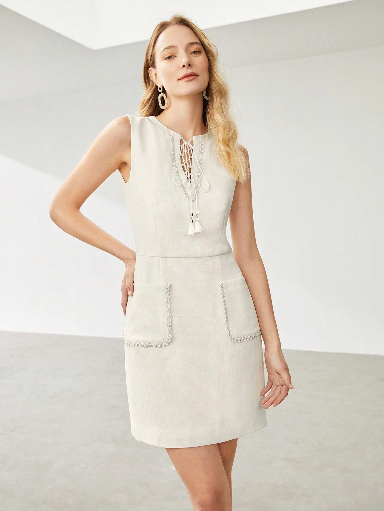 SHEIN MOTF Premium Lace-Up Tassel Pocket Dress