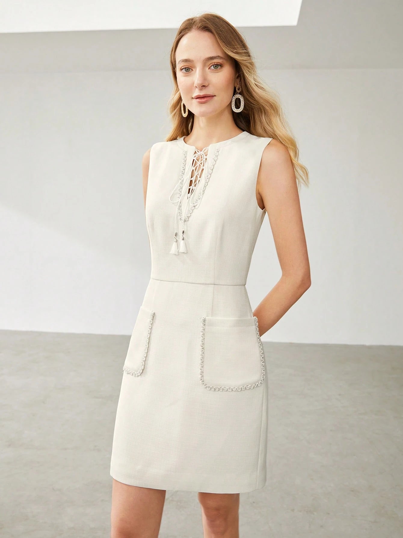 SHEIN MOTF Premium Lace-Up Tassel Pocket Dress