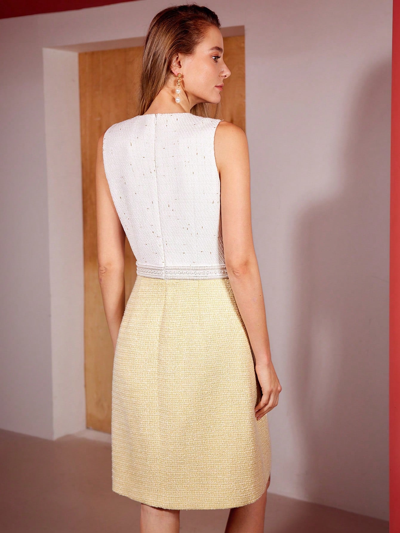 SHEIN MOTF Premium Woven Two-Tone Pearls Beaded Dress