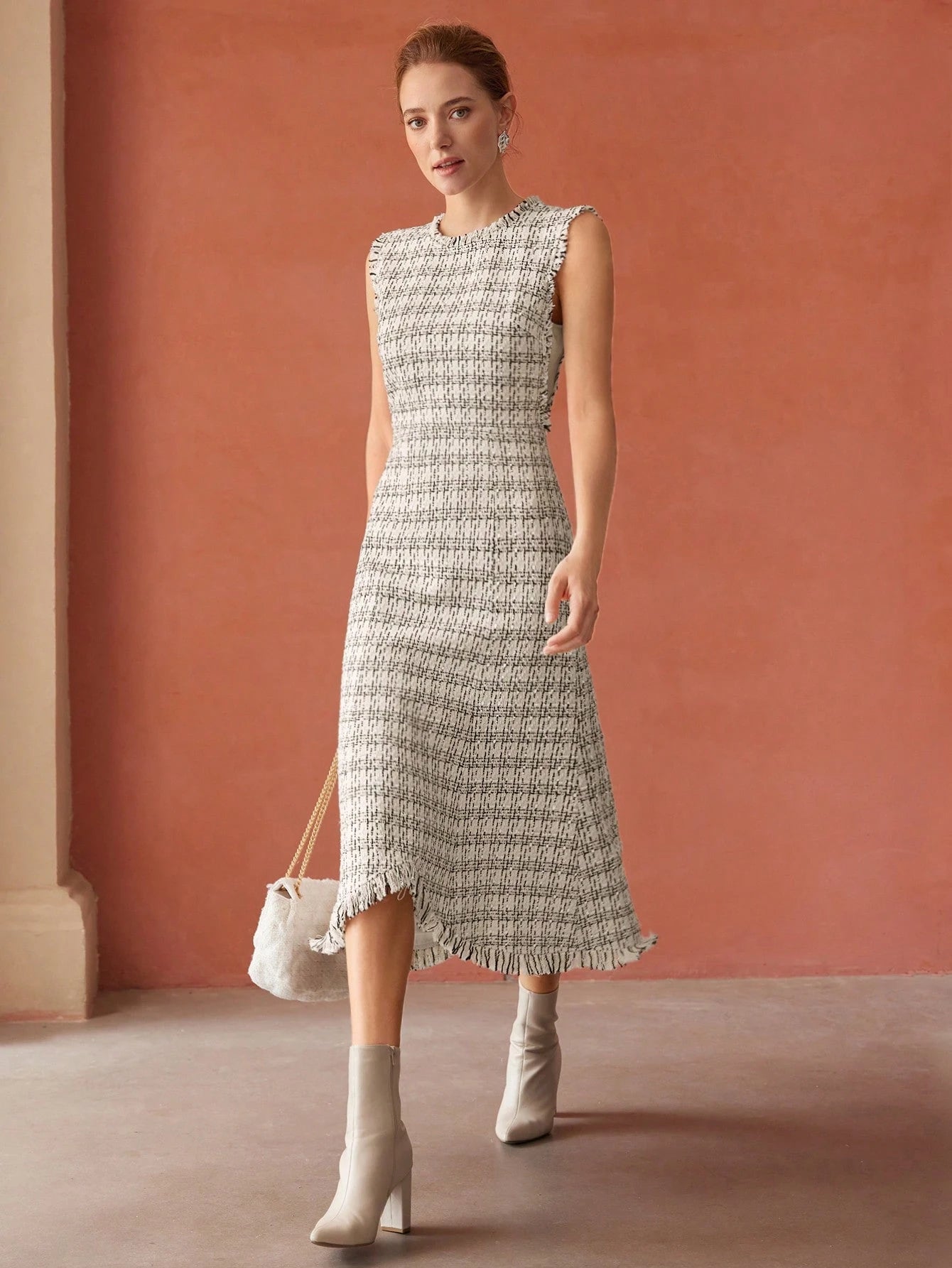 SHEIN MOTF Premium Tweed Raw Hem Dress