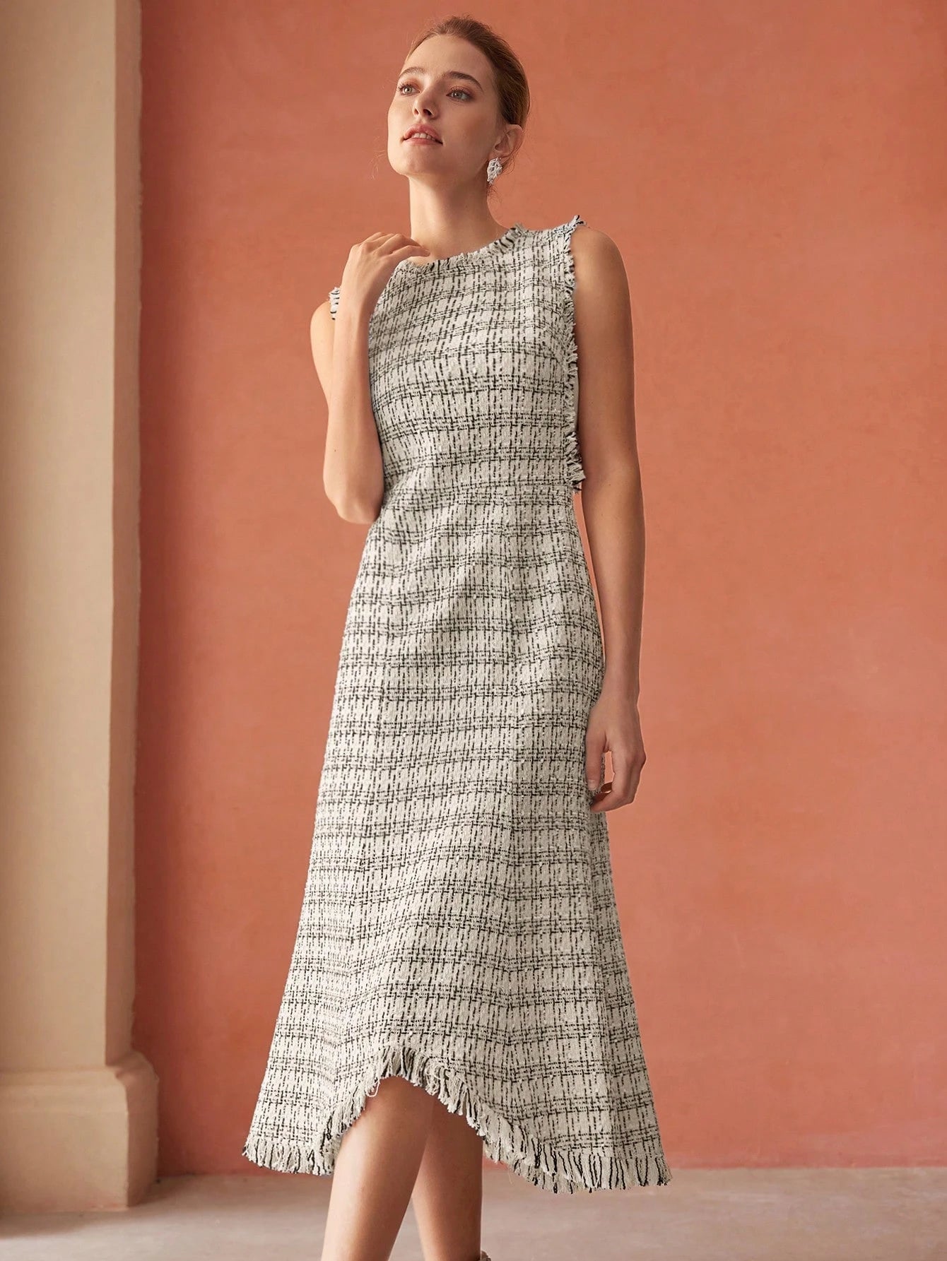 SHEIN MOTF Premium Tweed Raw Hem Dress