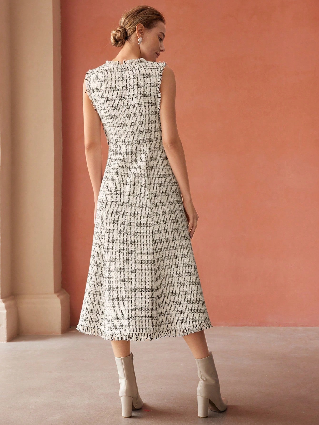 SHEIN MOTF Premium Tweed Raw Hem Dress