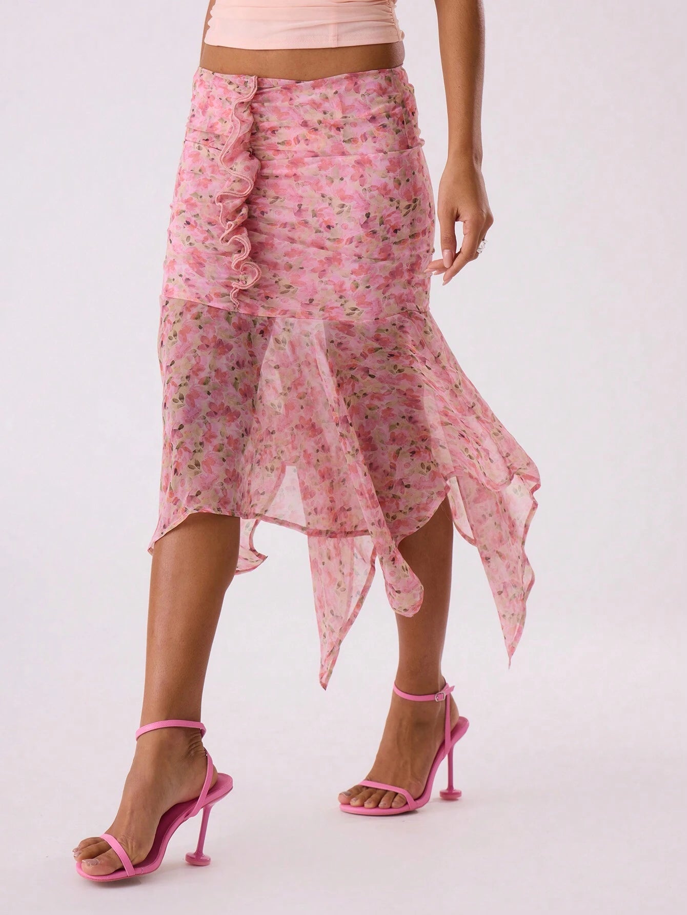 SHEIN MUSERA Chiffon Floral Midi Skirt Designed by MUSERA