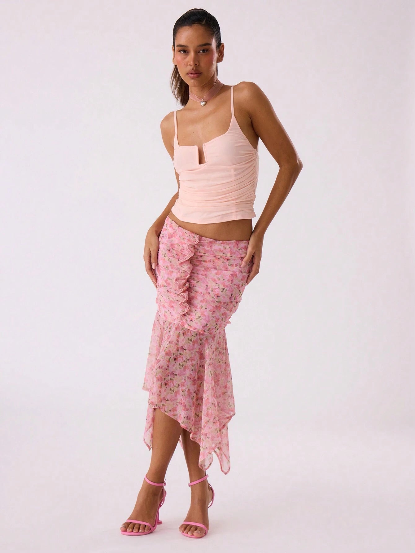 SHEIN MUSERA Chiffon Floral Midi Skirt Designed by MUSERA