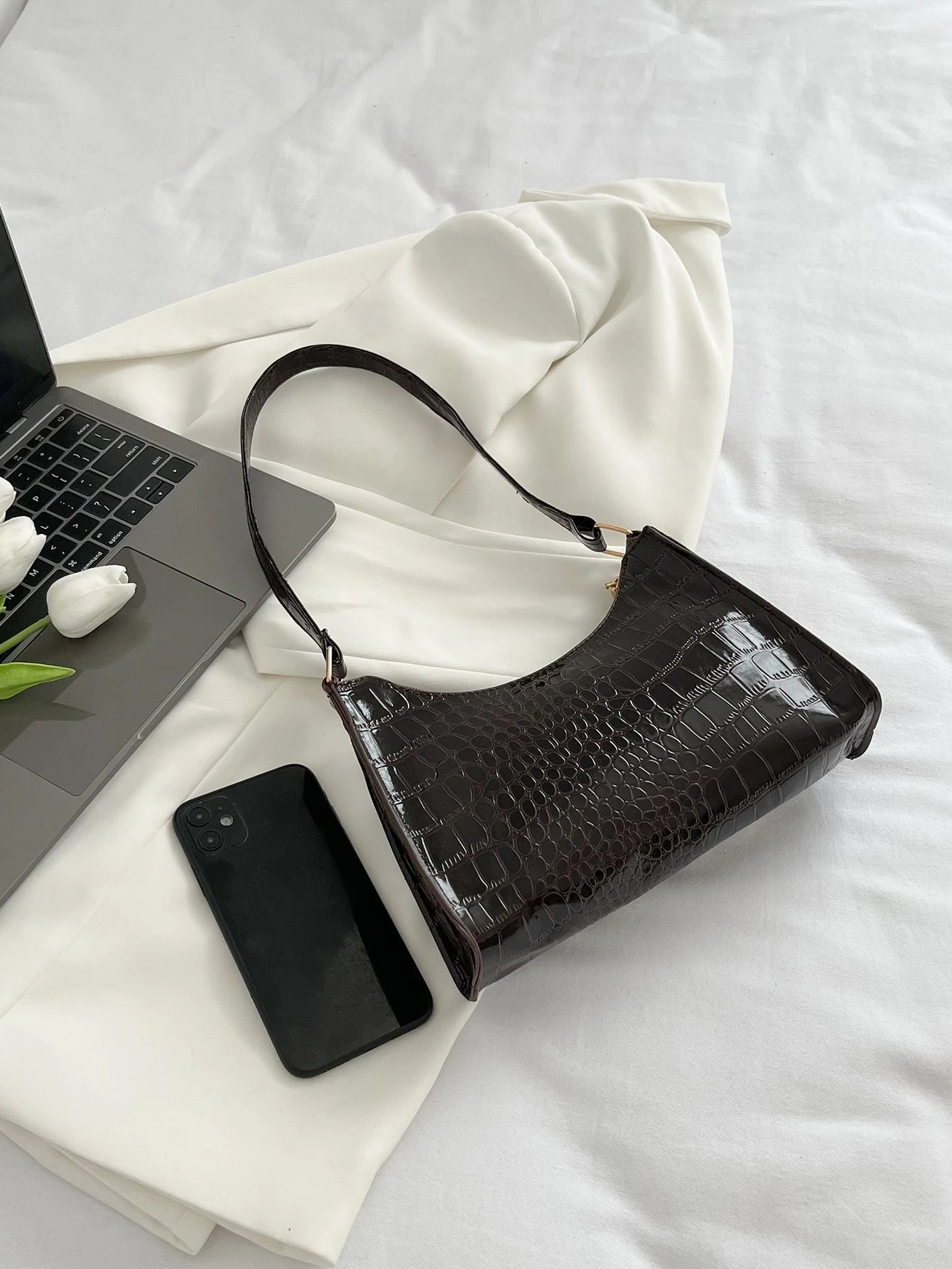 SHEIN Minimalist Crocodile Embossed Bag
