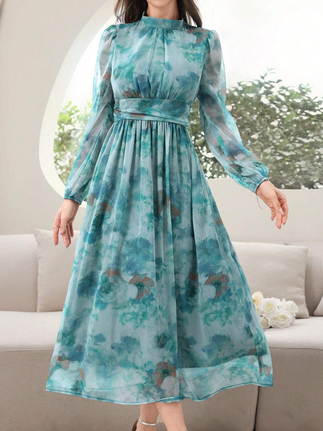 SHEIN MODELYN TIE-DYE MESH SLEEVE DRESS