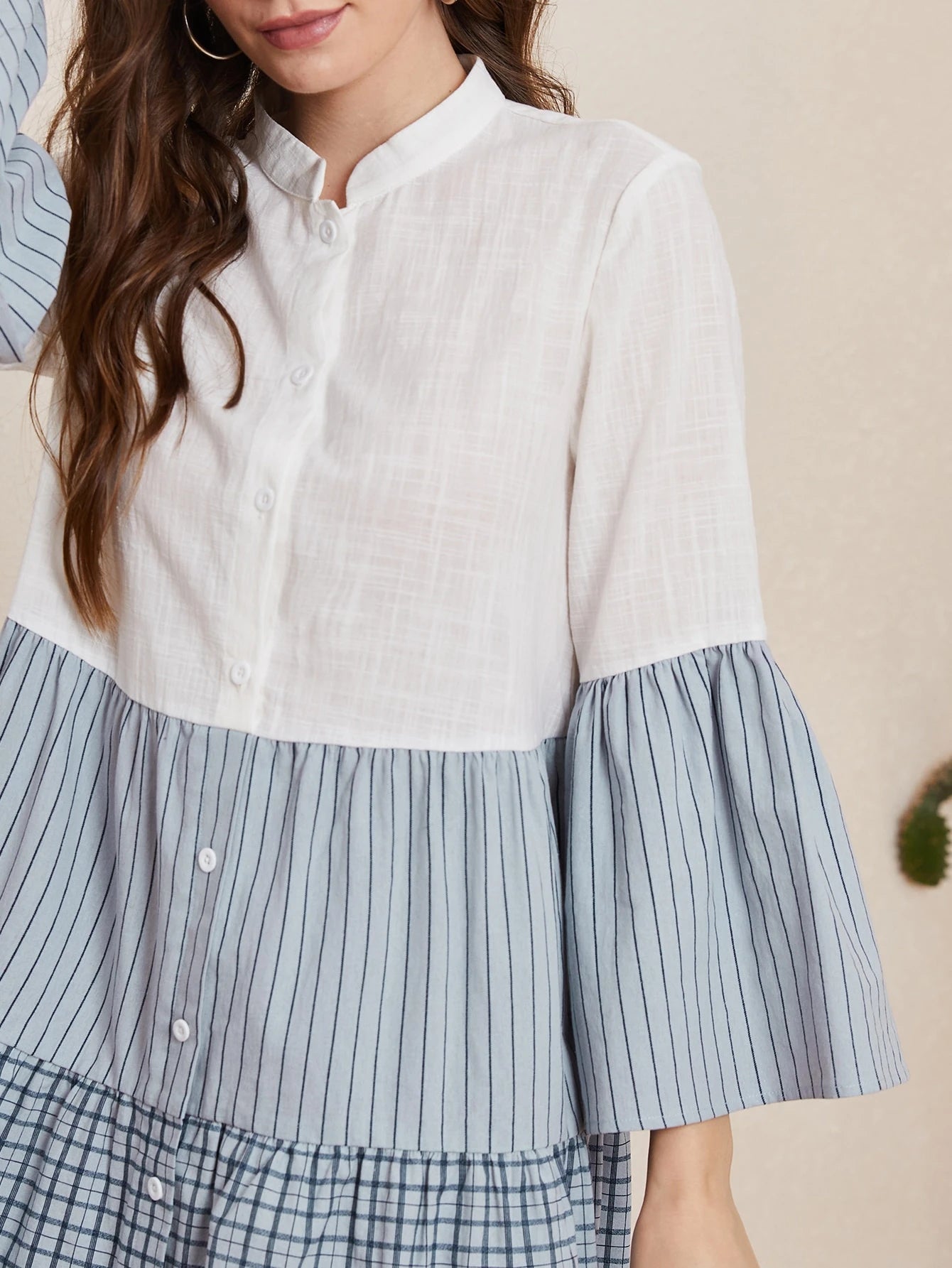 SHEIN Mulvari Flounce Sleeve Striped Colorblock Dress