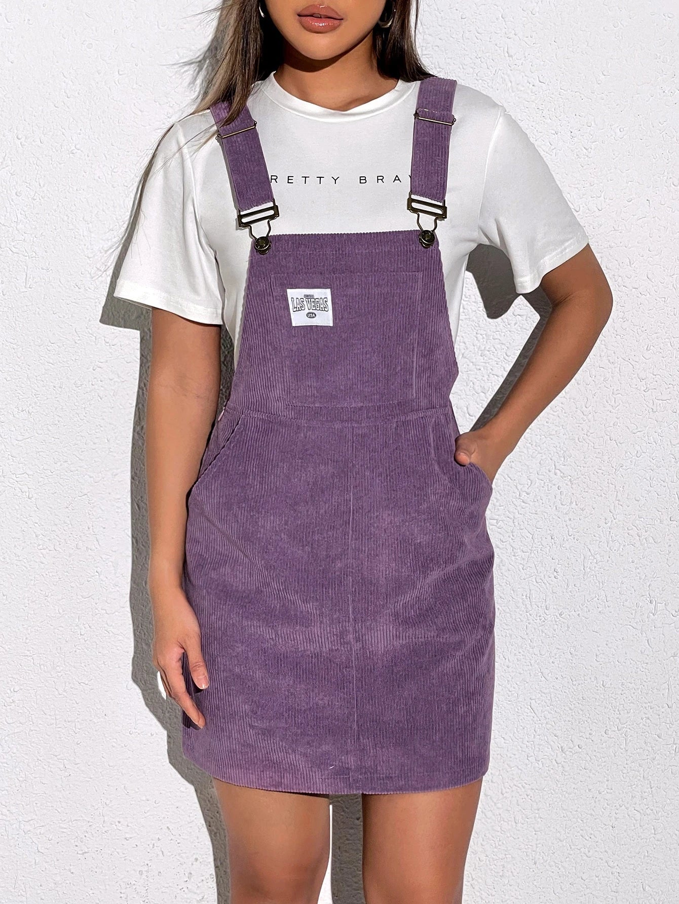SHEIN EZwear Corduroy Overall Dress