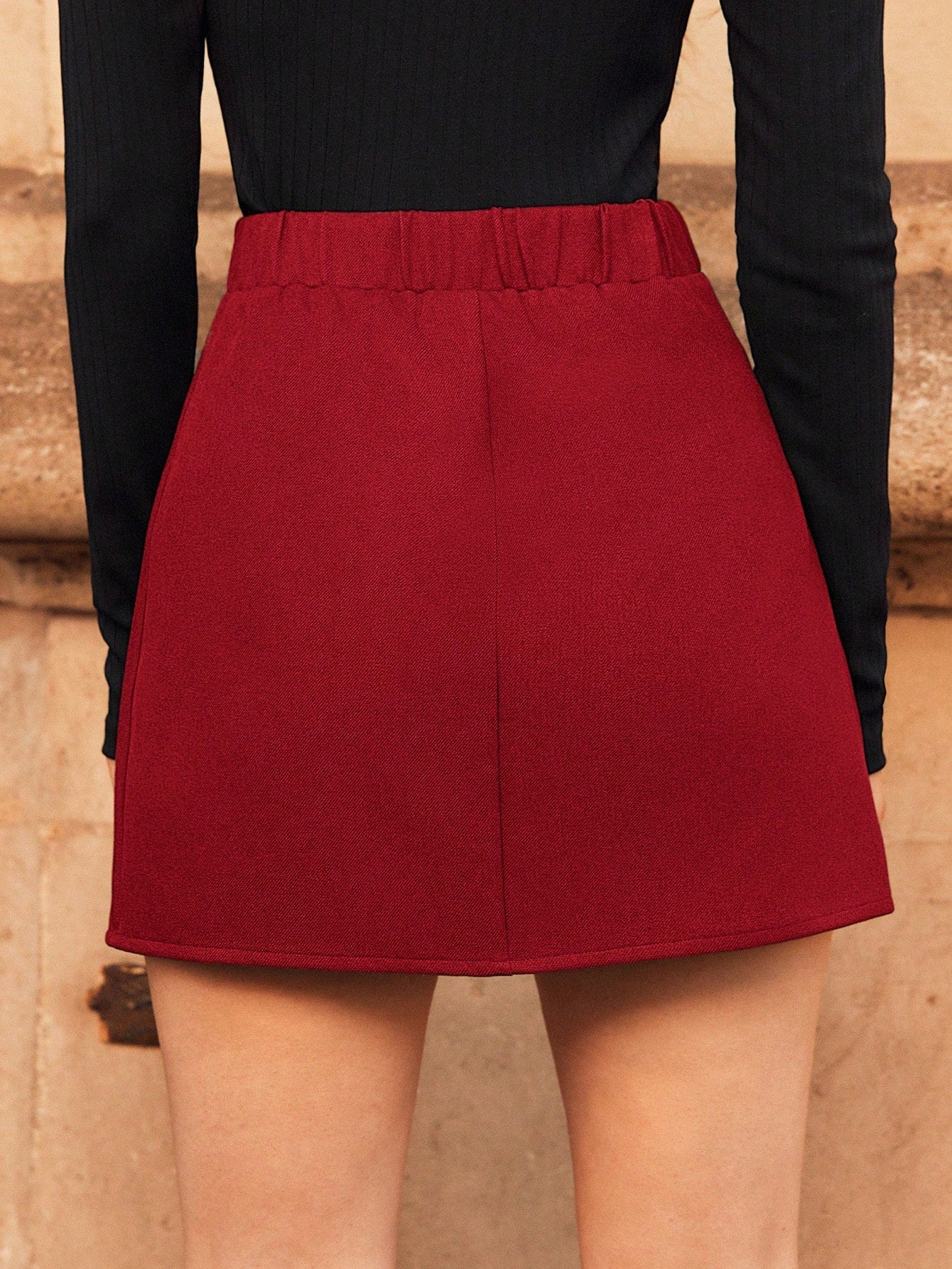 SHEIN Frenchy Solid Color Button Detail Skirt