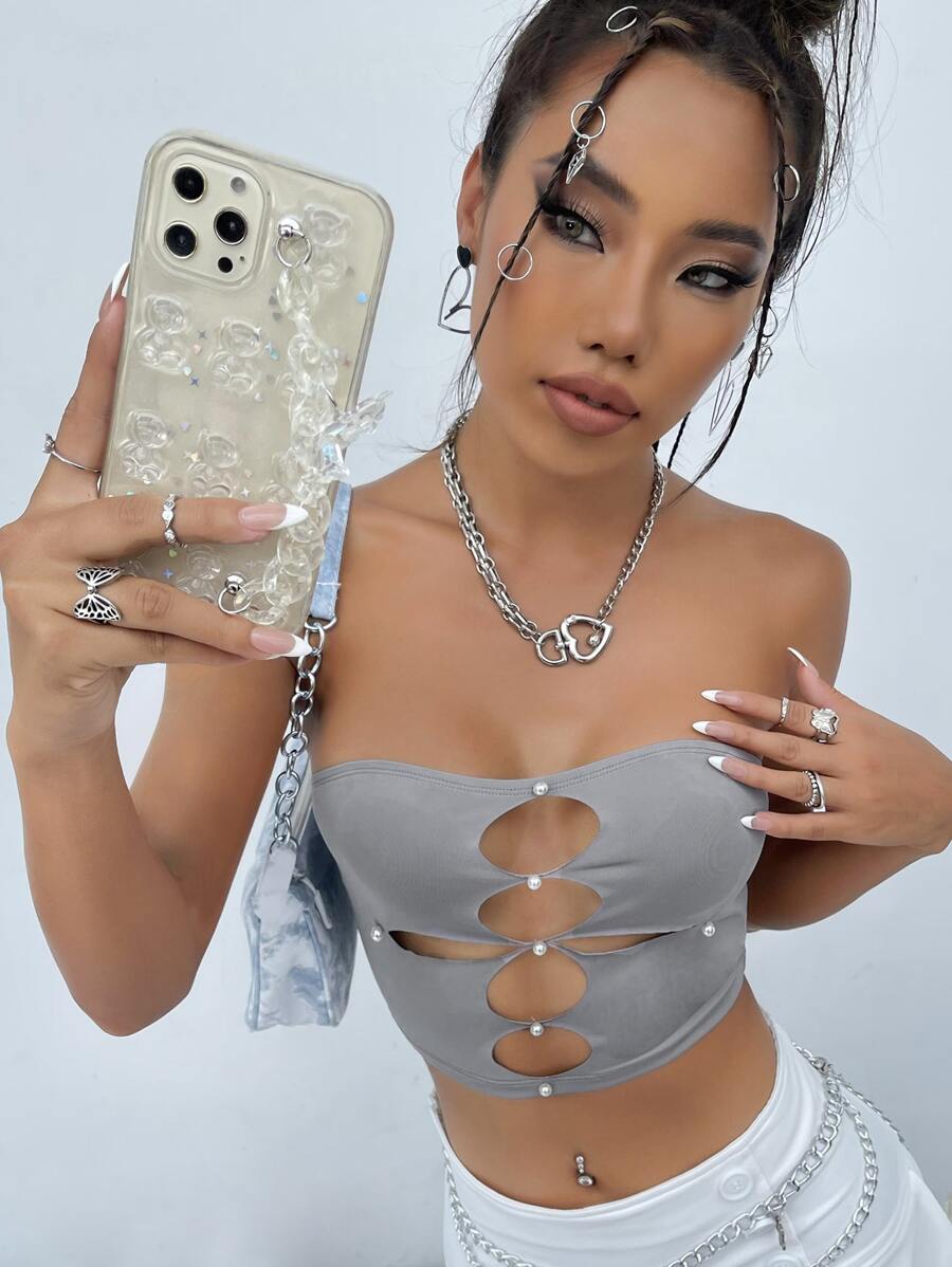 SHEIN ICON Pearls Crop Tube Top