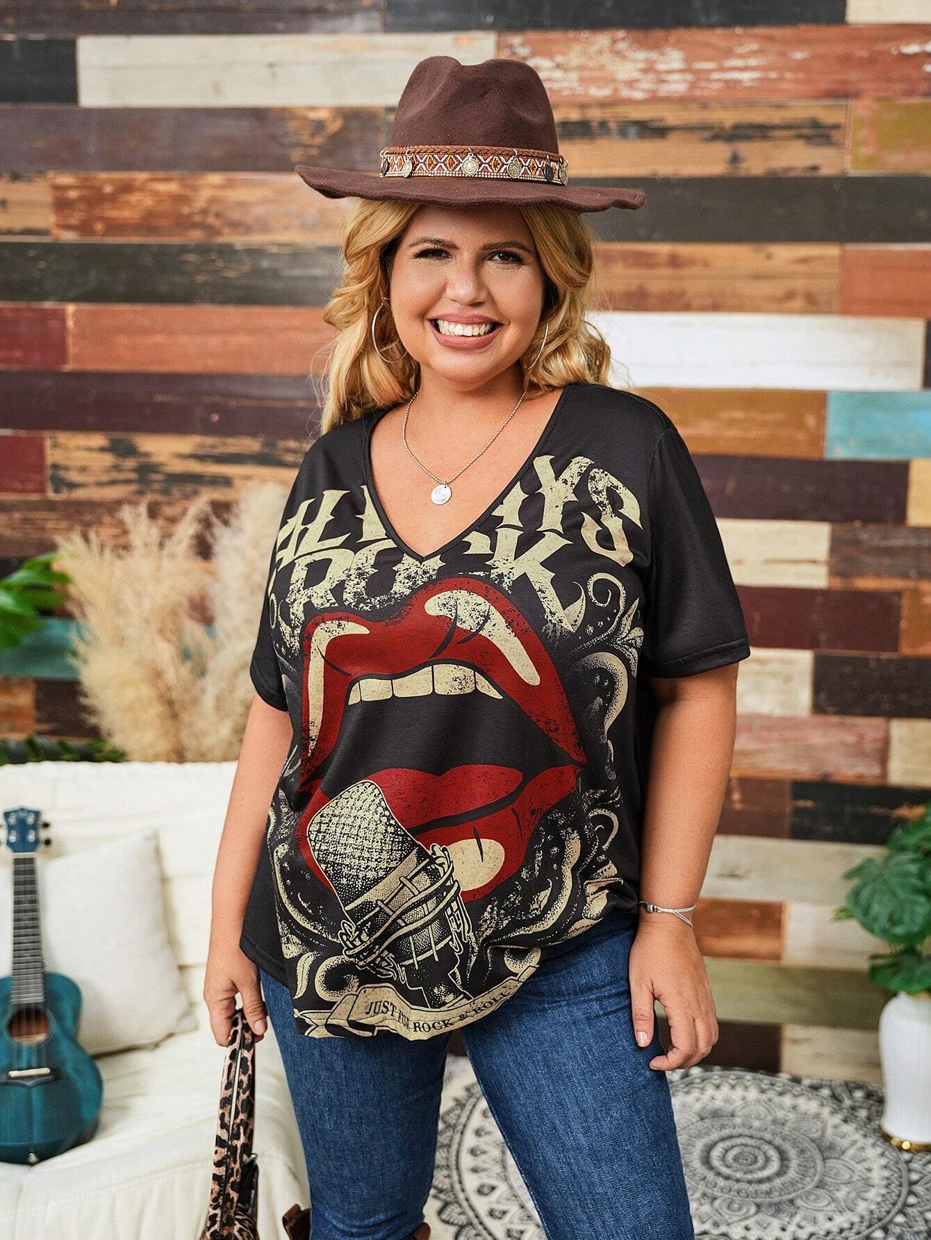SHEIN CURVE Graphic Print Loose Fit T-Shirt