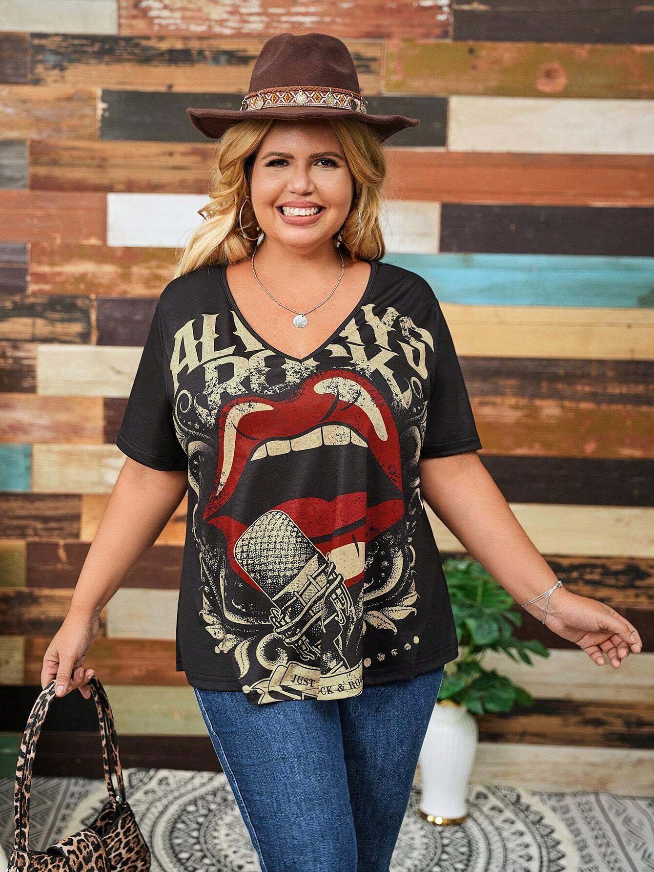 SHEIN CURVE Graphic Print Loose Fit T-Shirt