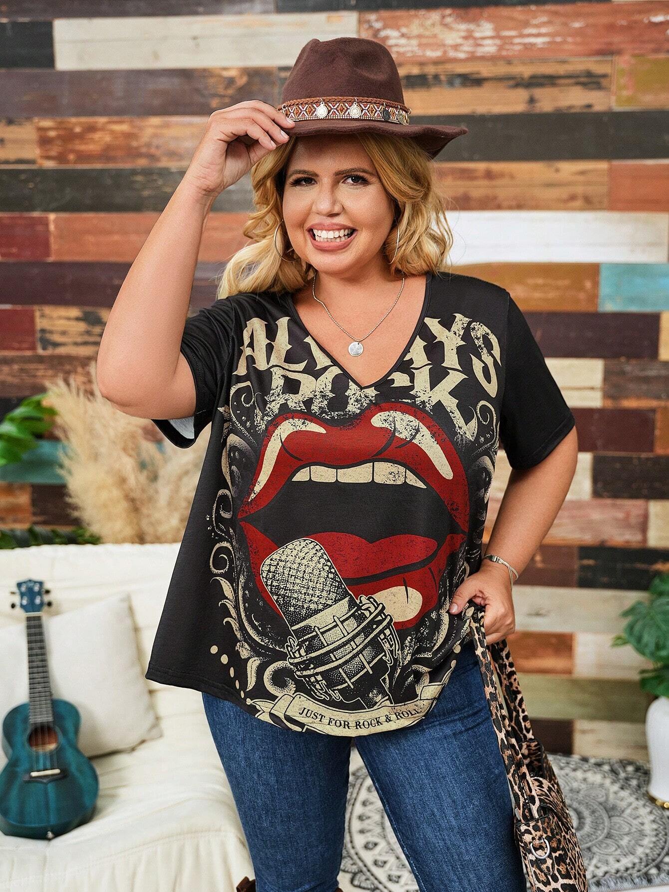 SHEIN CURVE Graphic Print Loose Fit T-Shirt