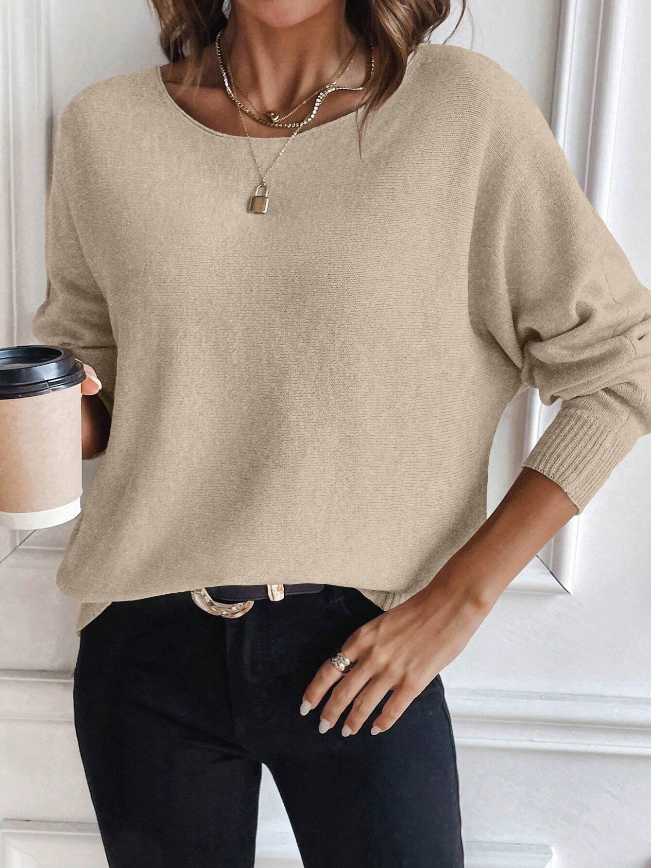 SHEIN LUNE Batwing Knit Sweater – khaki Edition