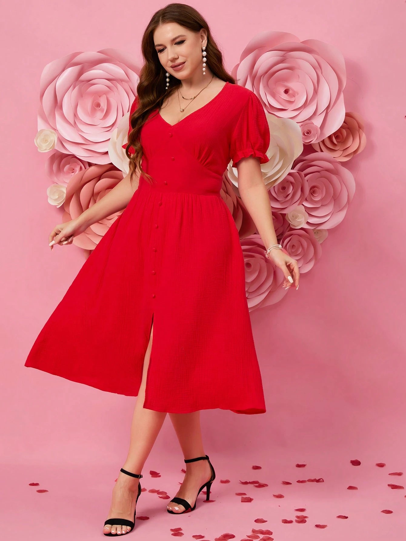 SHEIN LUNE Plus Side Split Midi Dress
