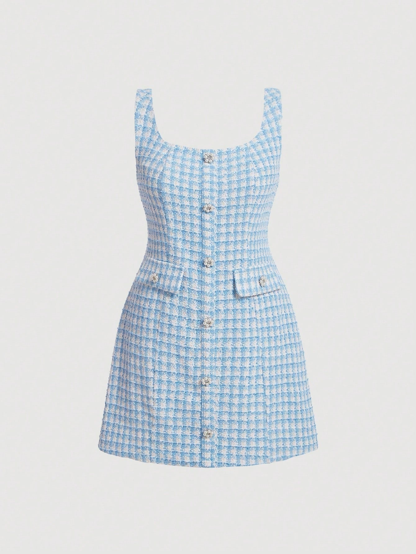 SHEIN MOD Plus Plaid Print Button Front Tweed Dress