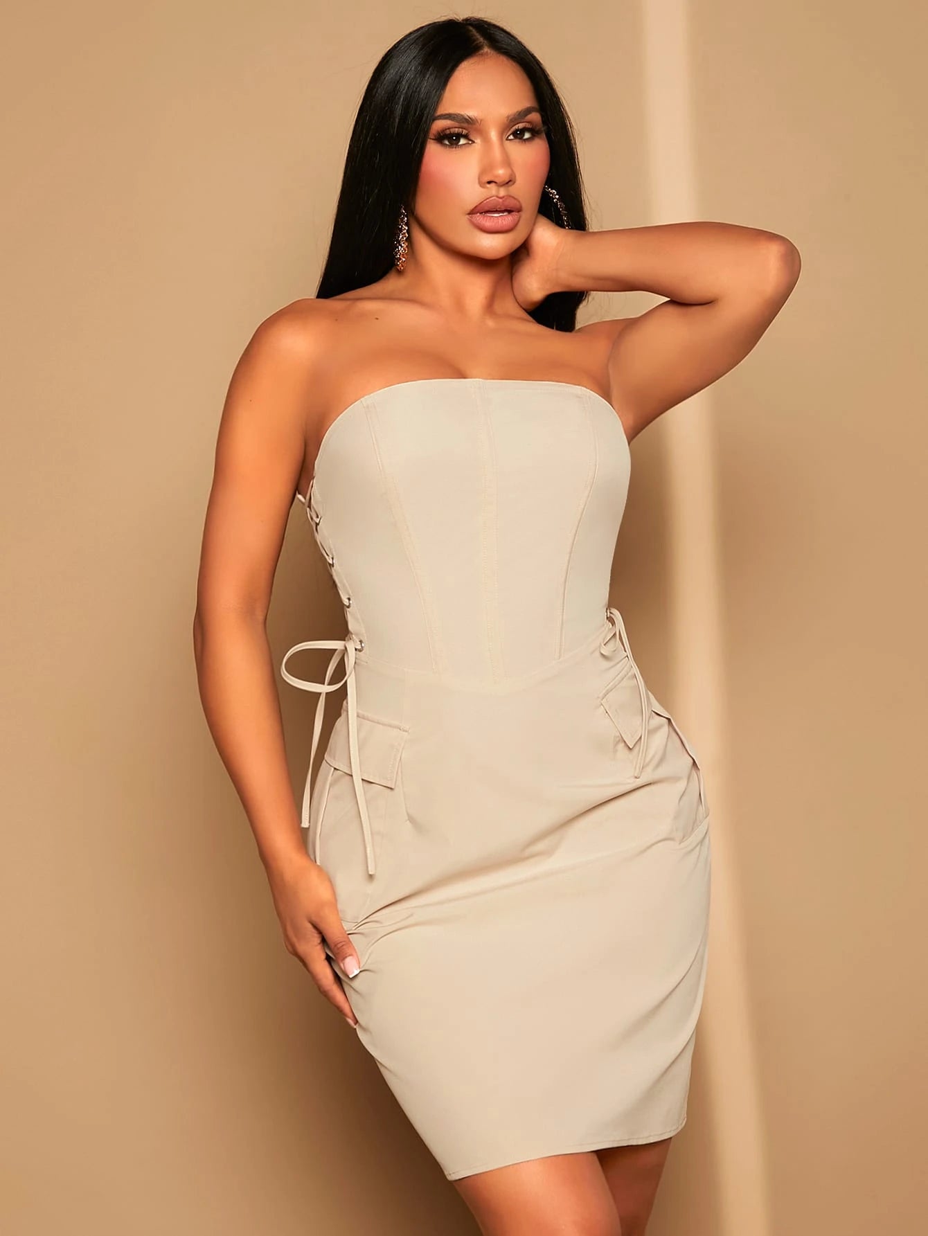 SHEIN SXY Lace Up Side Tube Bodycon Dress