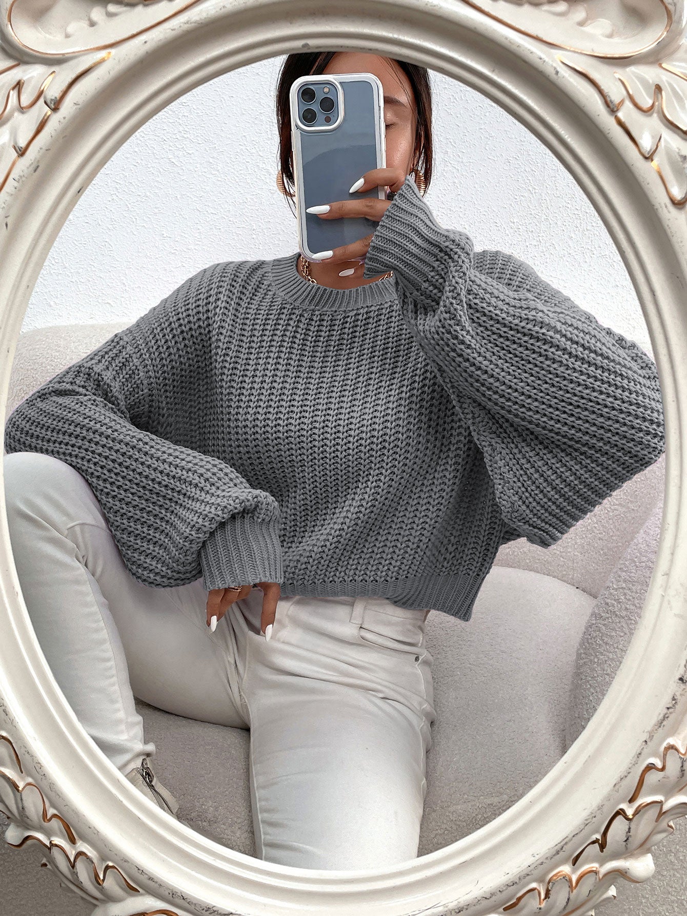 SHEIN Chiquease Ribbed Knit Drop Shoulder Sweater