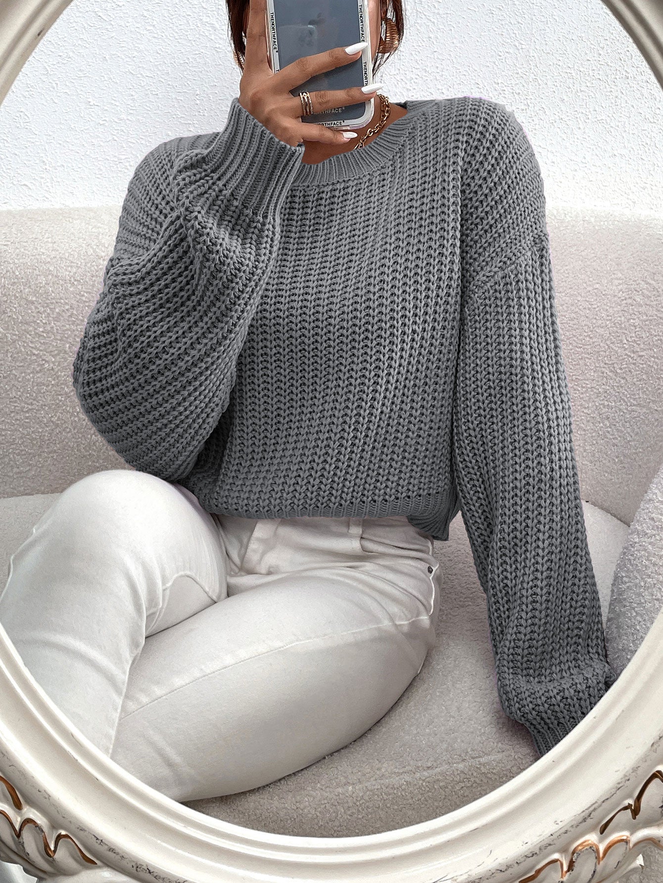 SHEIN Chiquease Ribbed Knit Drop Shoulder Sweater