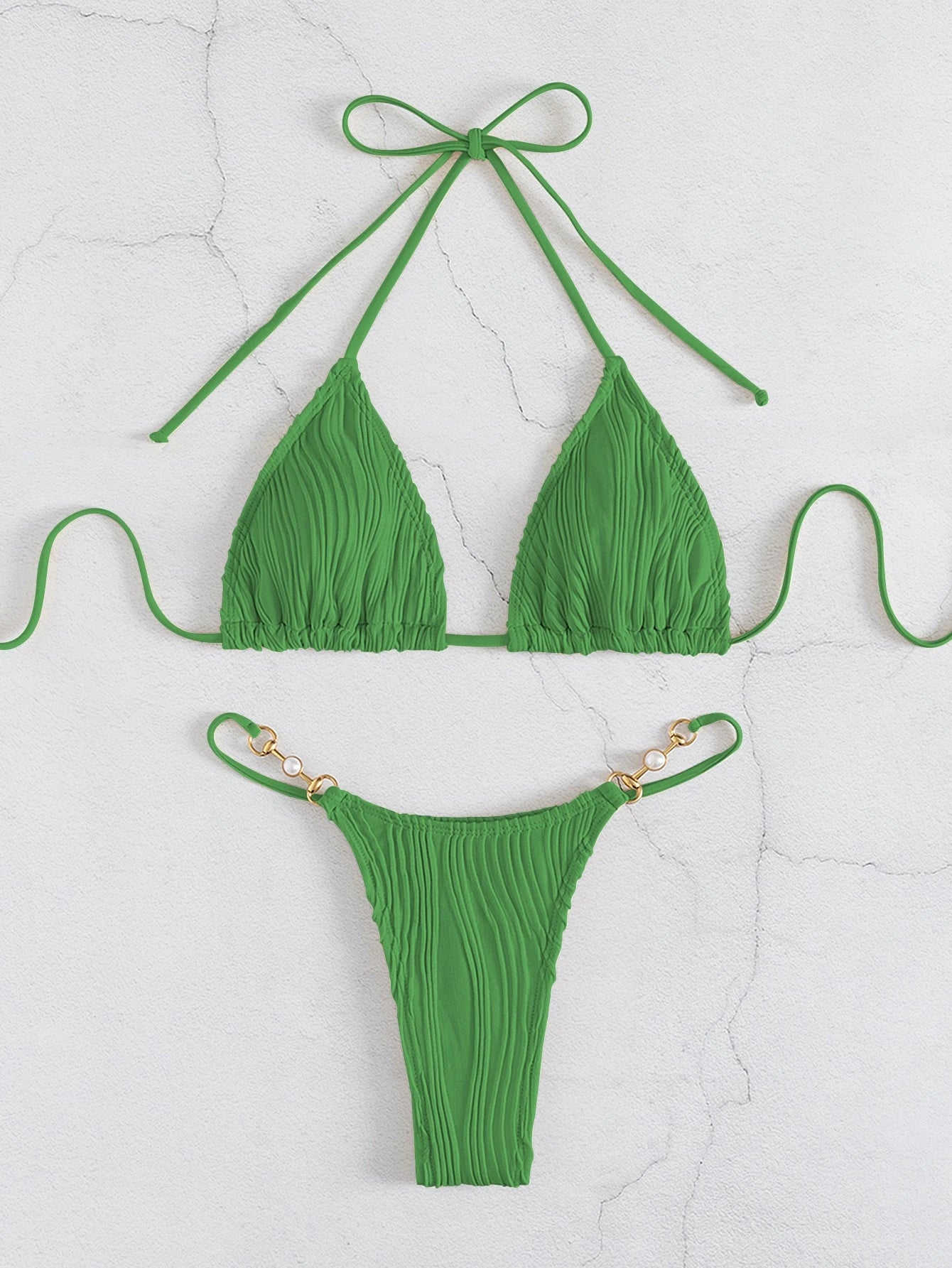 SHEIN VCAY Pearl Detail Triangle Bikini Set