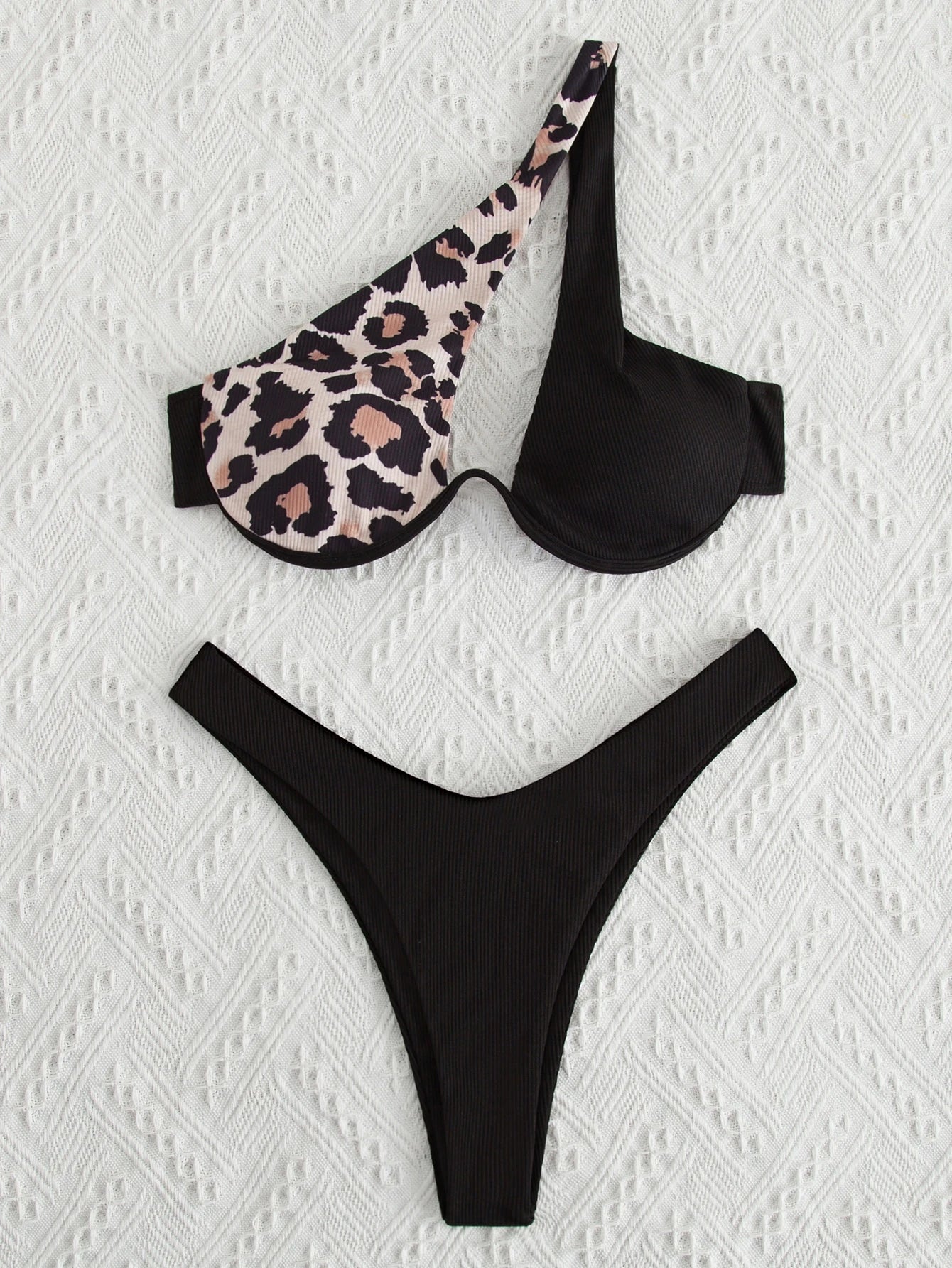 SHEIN VCAY Leopard One-Shoulder Bikini Set