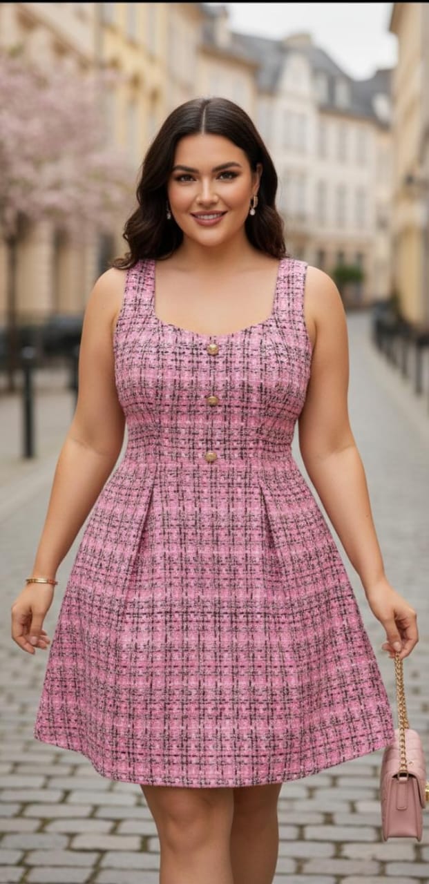 Flirla Plus Size Plaid Button Dress