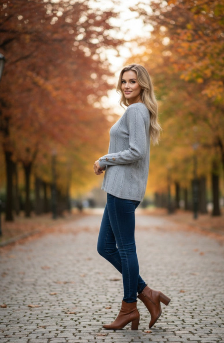 legant Button Sleeve Knitted Sweater