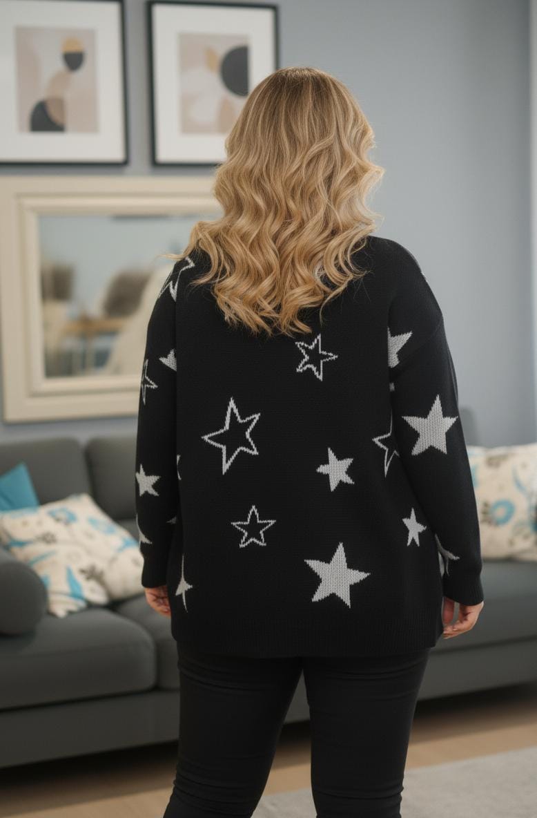 Flirla Plus Star Pattern Lantern Sleeve Cardigan – 3XL