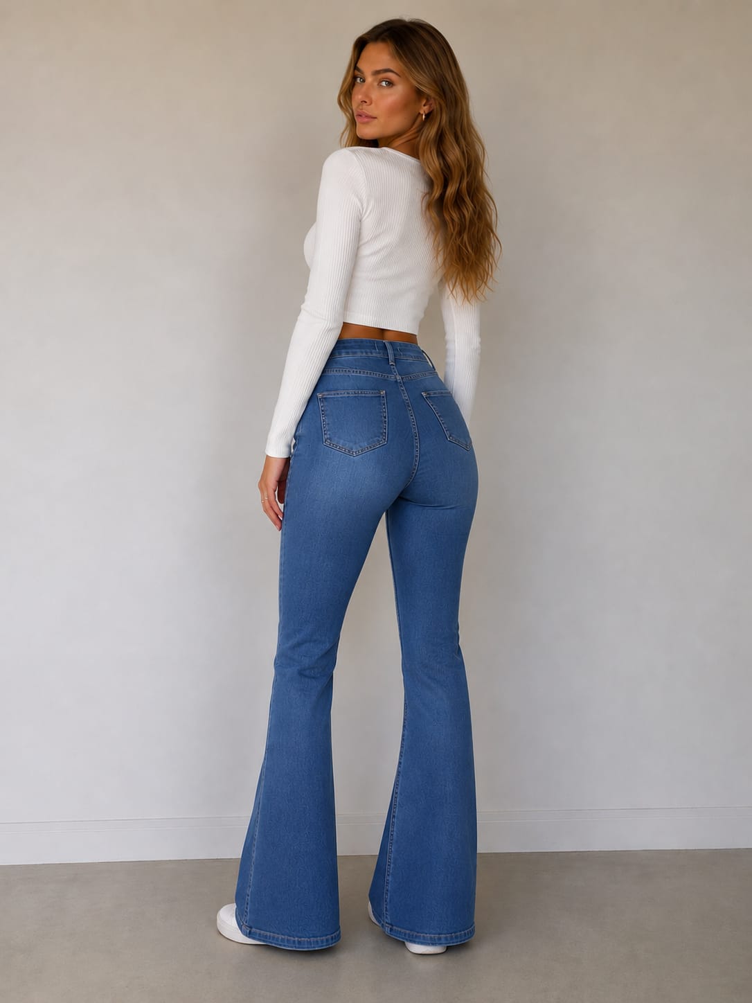 THE INDIGO SCULPT FLARE DENIM PANTS
